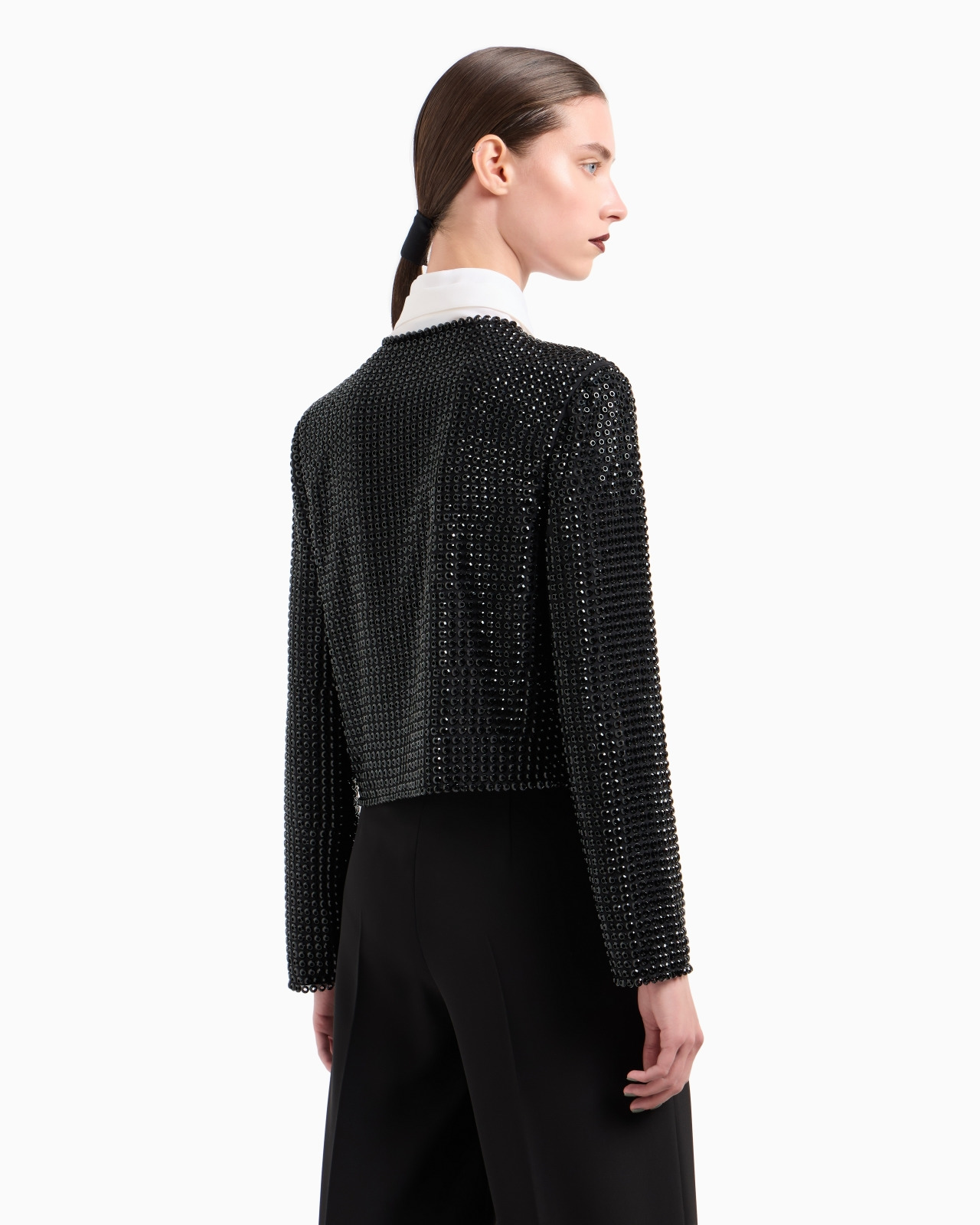 CREW-NECK SILK SATIN SHIRT WITH ALL-OVER EMBROIDERY - 3