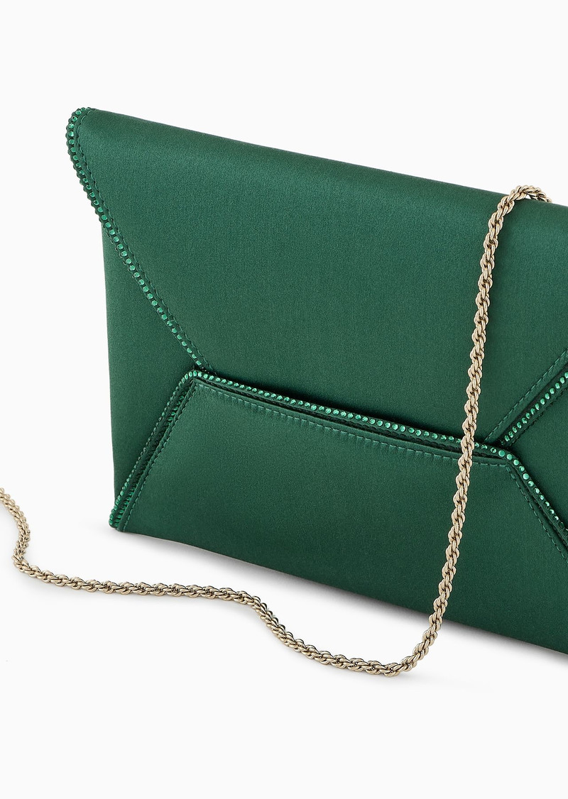 Small satin clutch bag with rhinestone piping 5