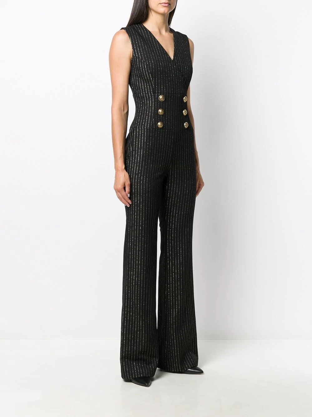 metallic threading flared jumpsuit - 3