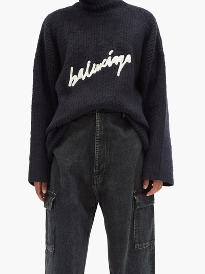 BALENCIAGA Embroidered-logo rib-knitted cotton-blend sweater outlook