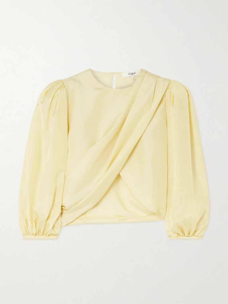 Draped Wrap-effect Cropped Silk-satin Blouse 1