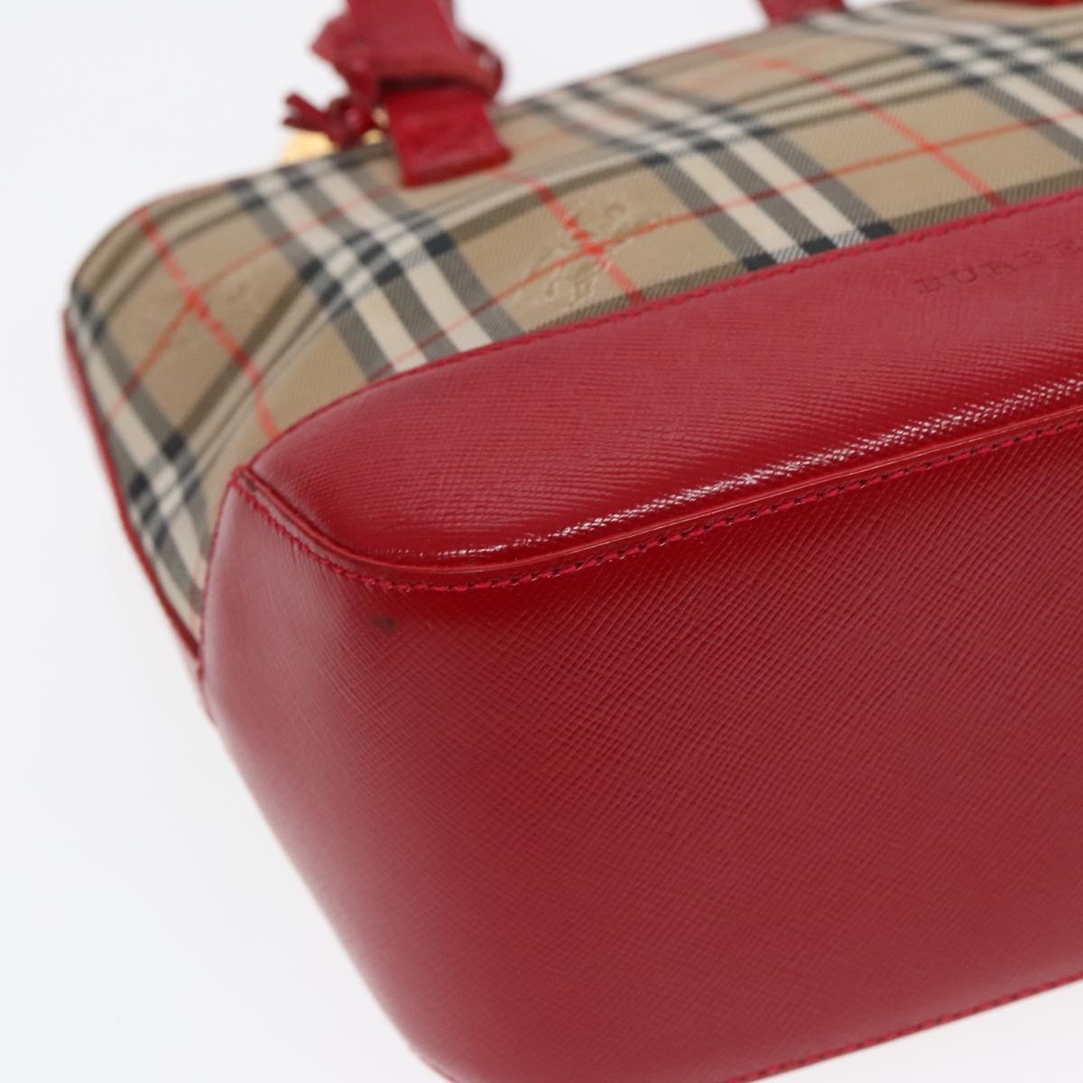 Burberry Nova Check Hand Bag Canvas Leather Beige Red Gold - 15