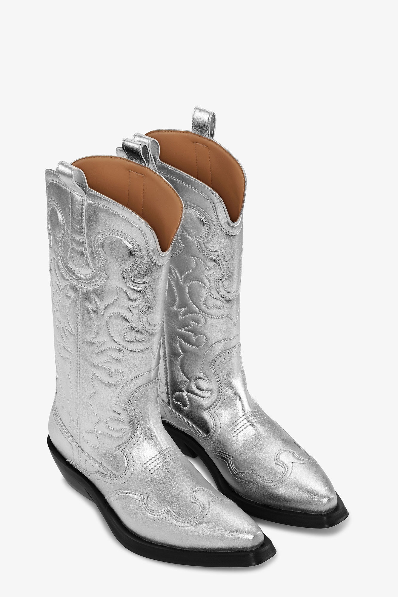 SILVER MID SHAFT EMBROIDERED WESTERN BOOTS - 2