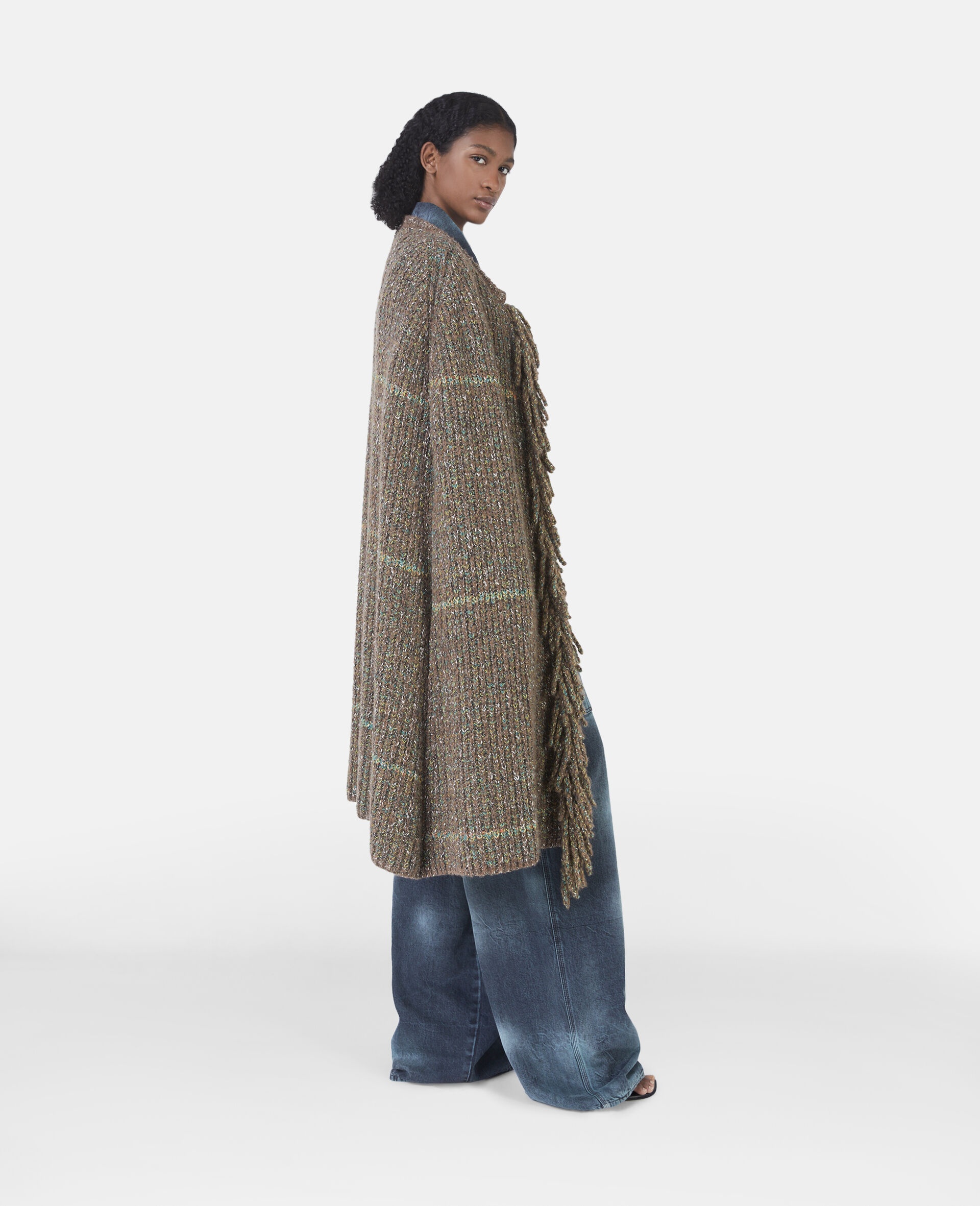Tweed Knit Cape Coat - 3