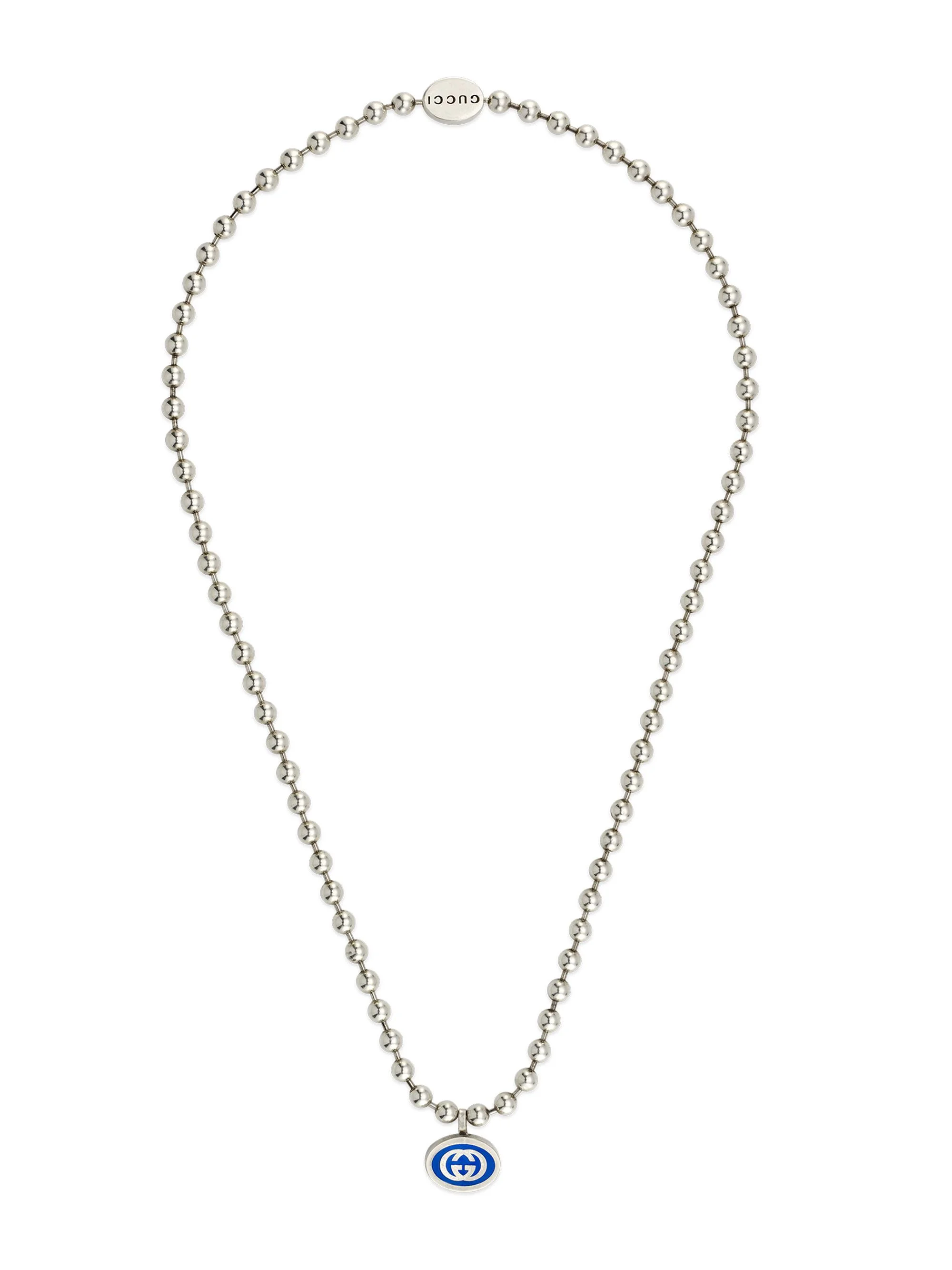 Men's Sterling Silver & Enamel Interlocking GG Logo Necklace - Silver Blue - 1