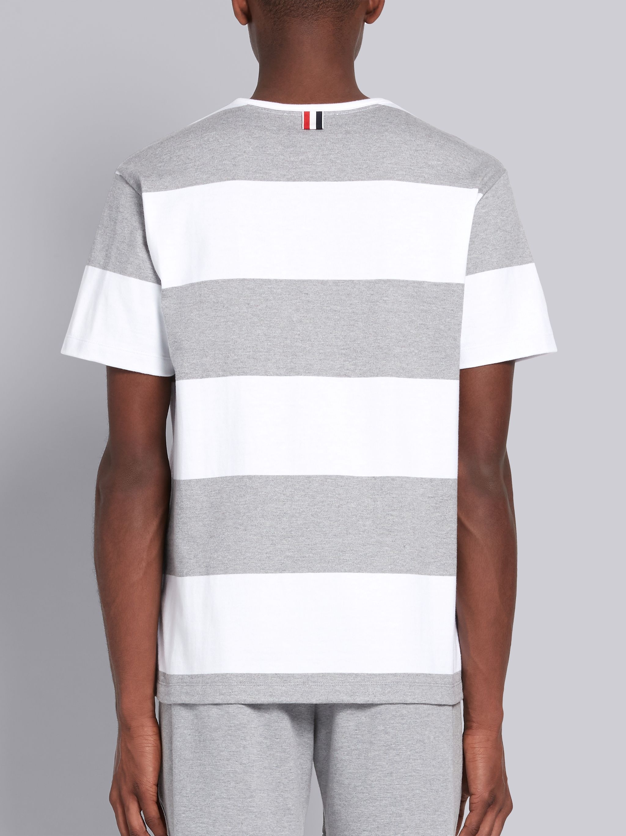 Pastel Grey Cotton Jersey Rugby Stripe Boxy Short Sleeve T-shirt - 3