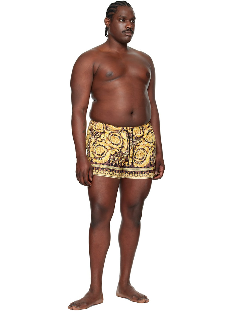 VERSACE Gold & Black Wild Barocco Print Swim Shorts outlook