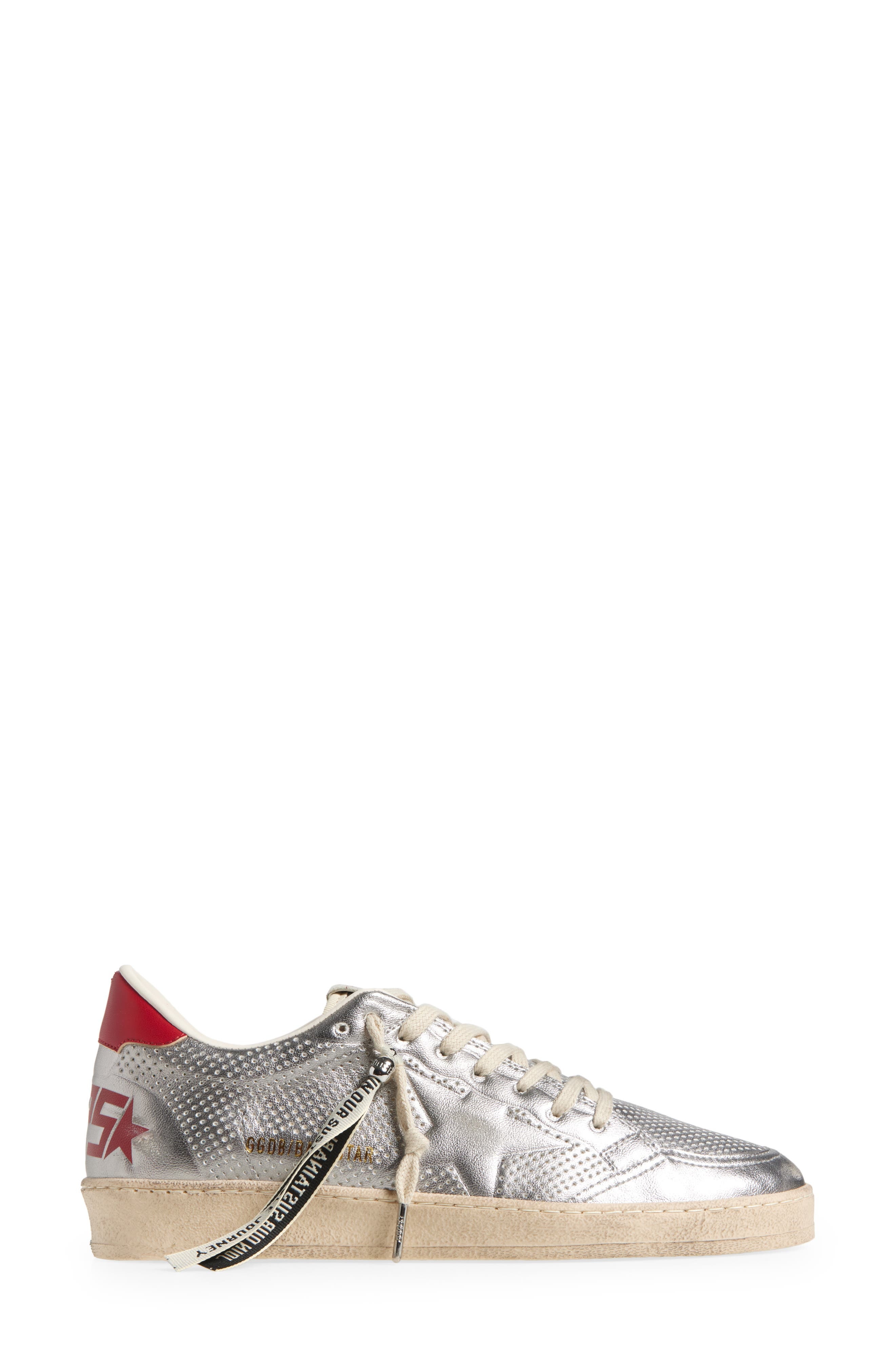 Golden Goose Ball Star Perforated Low Top Sneaker in Silver/Red at Nordstrom - 3