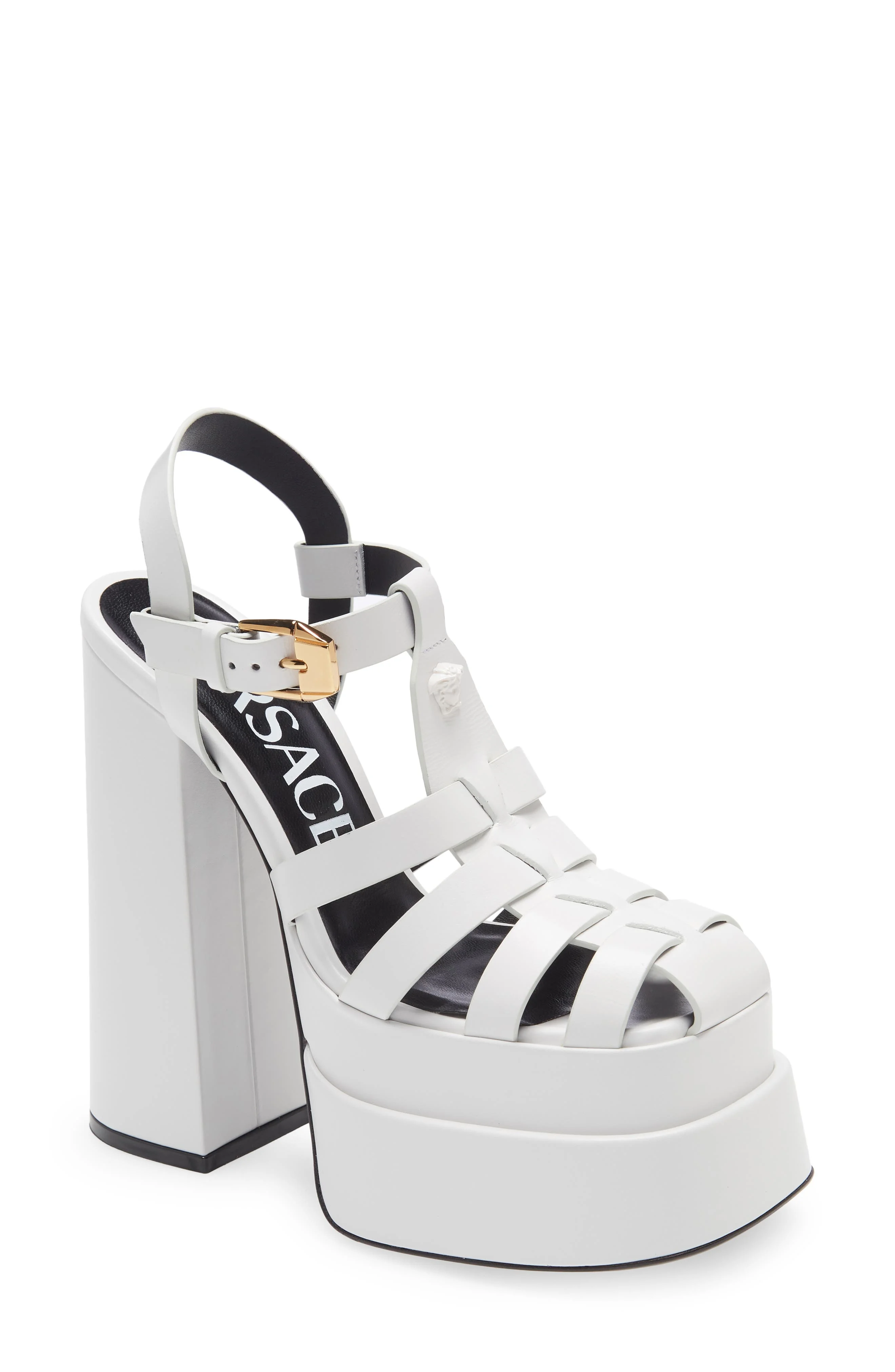 Versace La Medusa Platform Fisherman Sandal in Optic White-Versace Gold at Nordstrom - 1