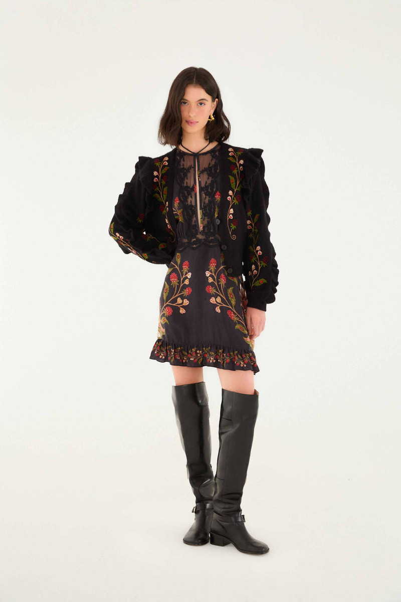 Black Berry Embroidery Knit Cardigan - 1