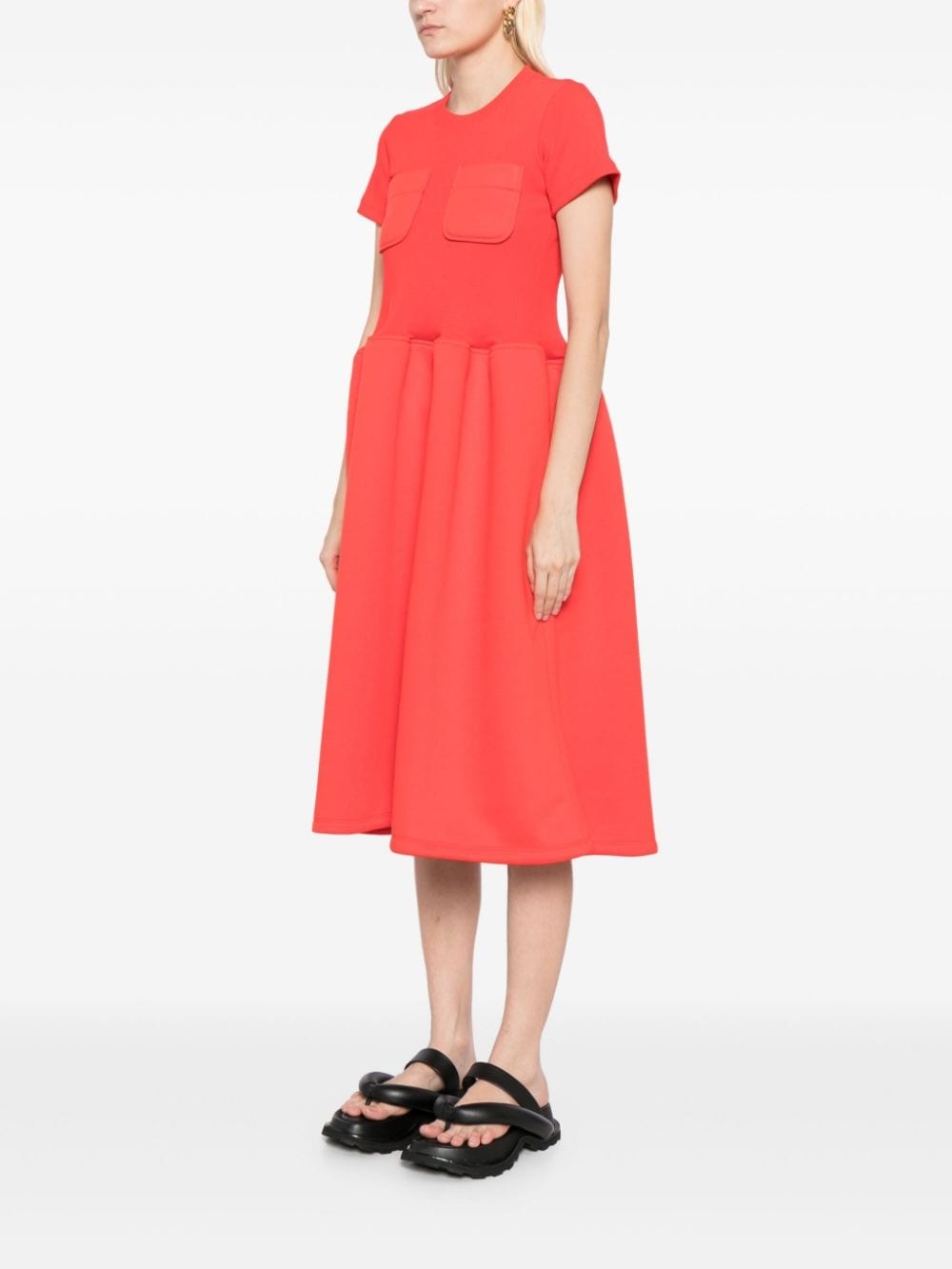 short-sleeve flared midi dress - 3