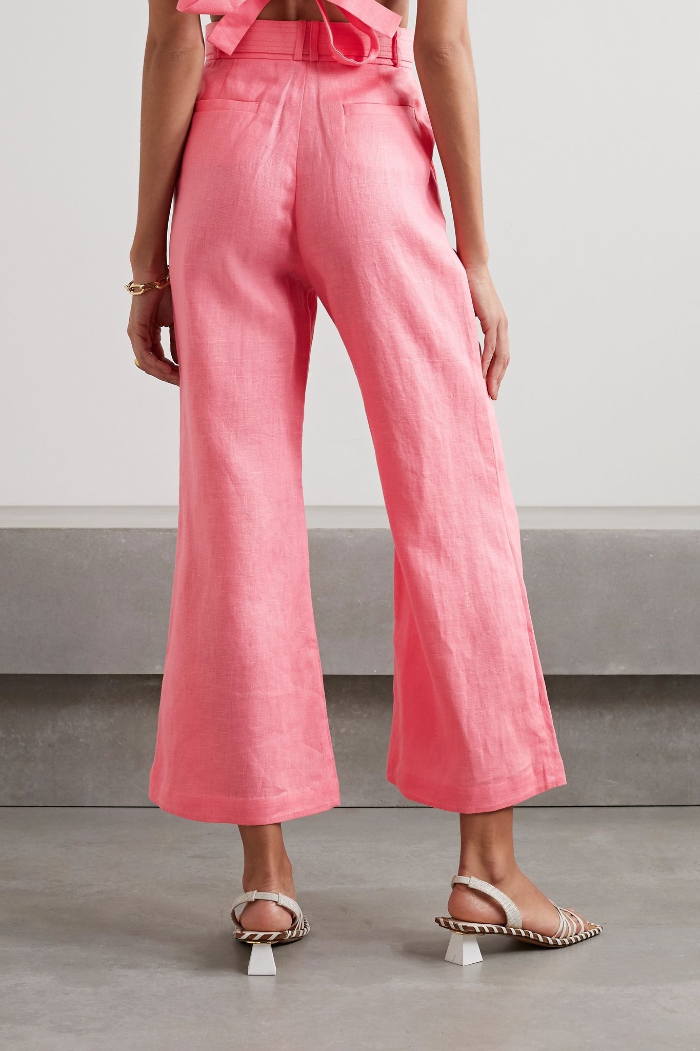 Poppy belted cropped linen wide-leg pants - 3