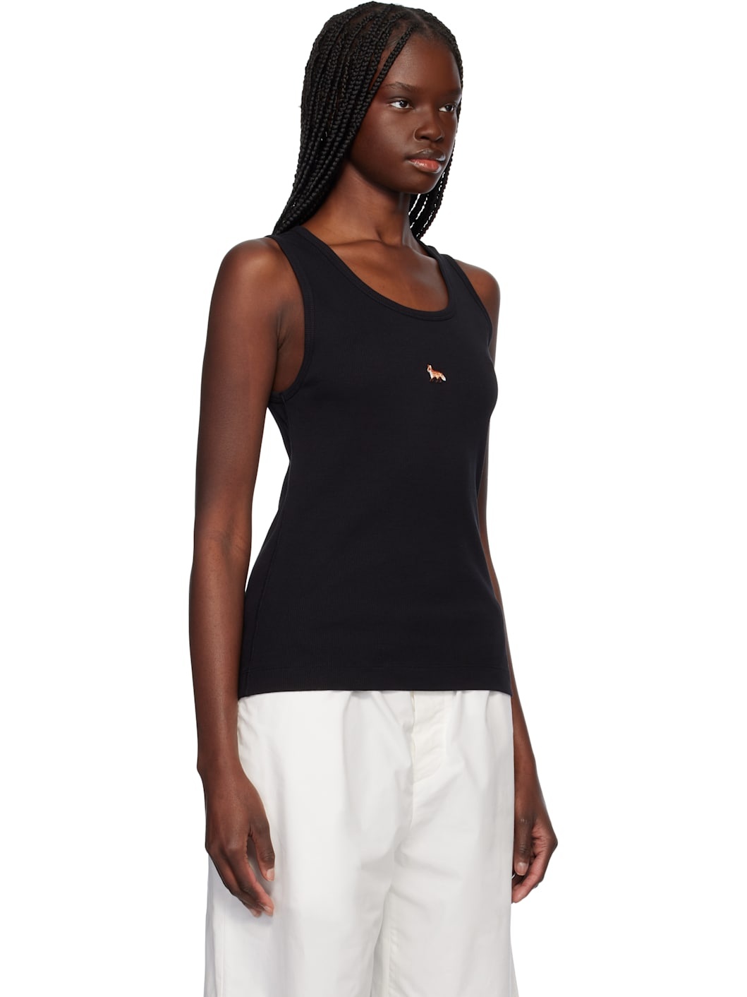 Black Baby Fox Ribbed Tank Top - 2
