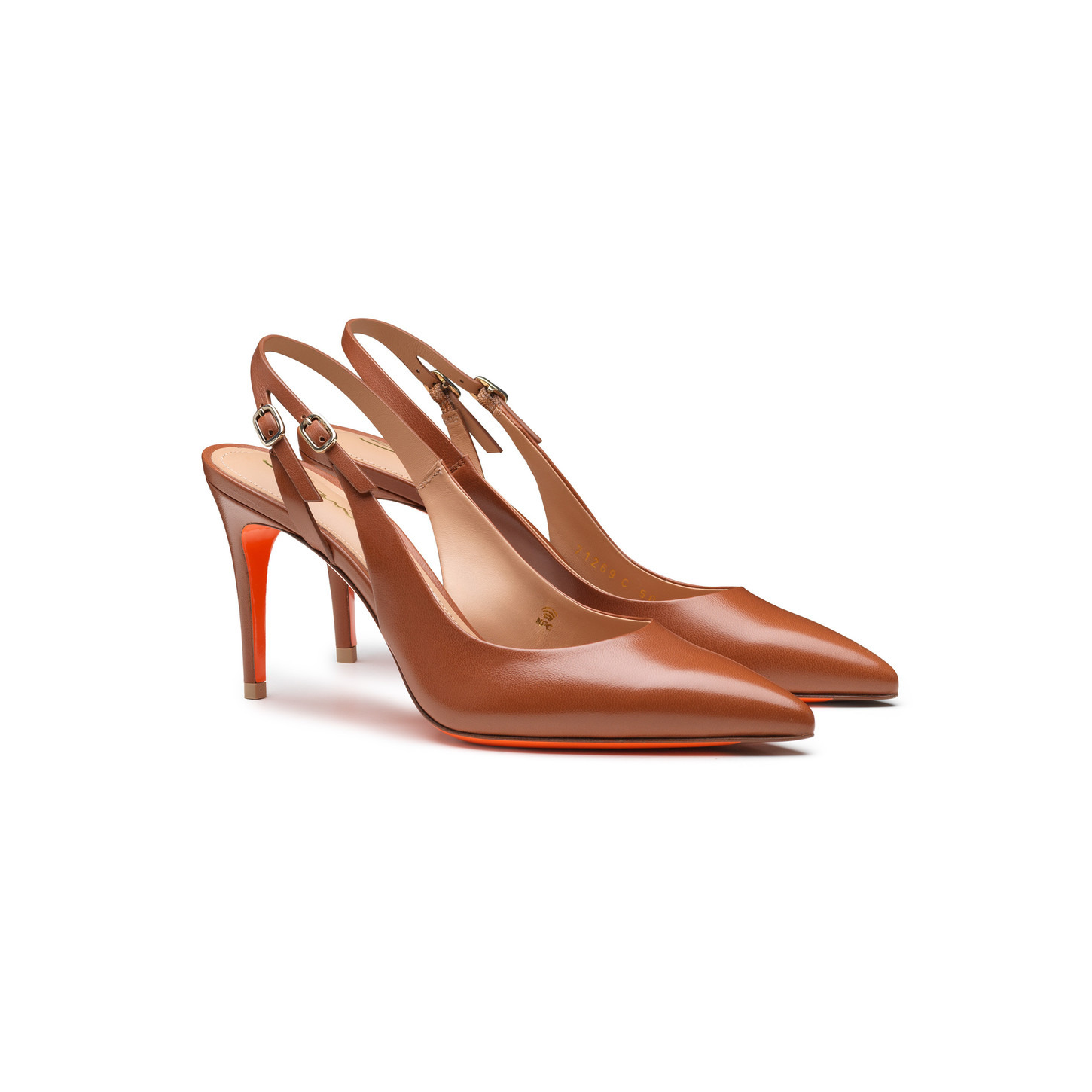 Women's light brown leather high-heel slingback - 2