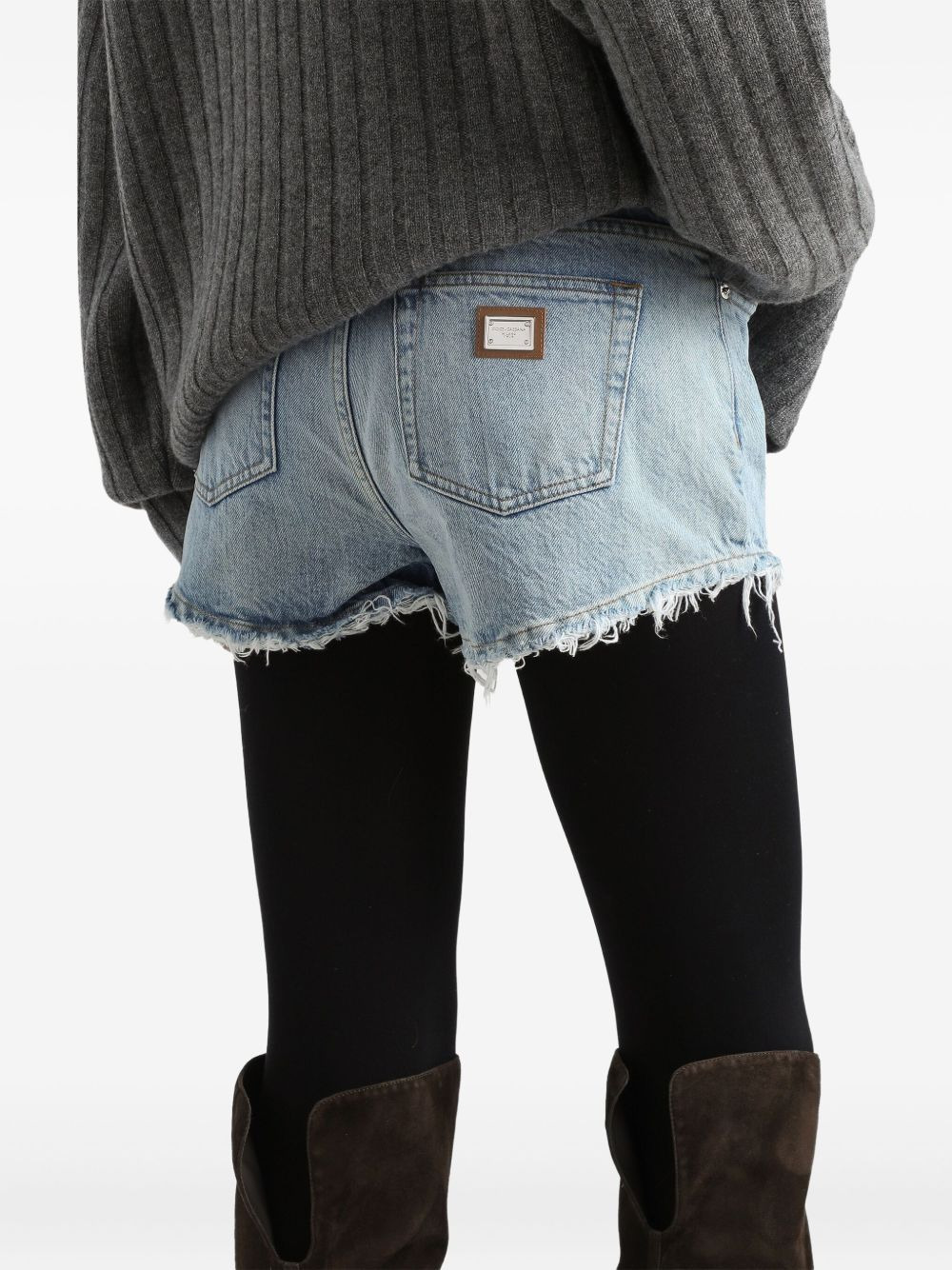 frayed denim shorts - 4