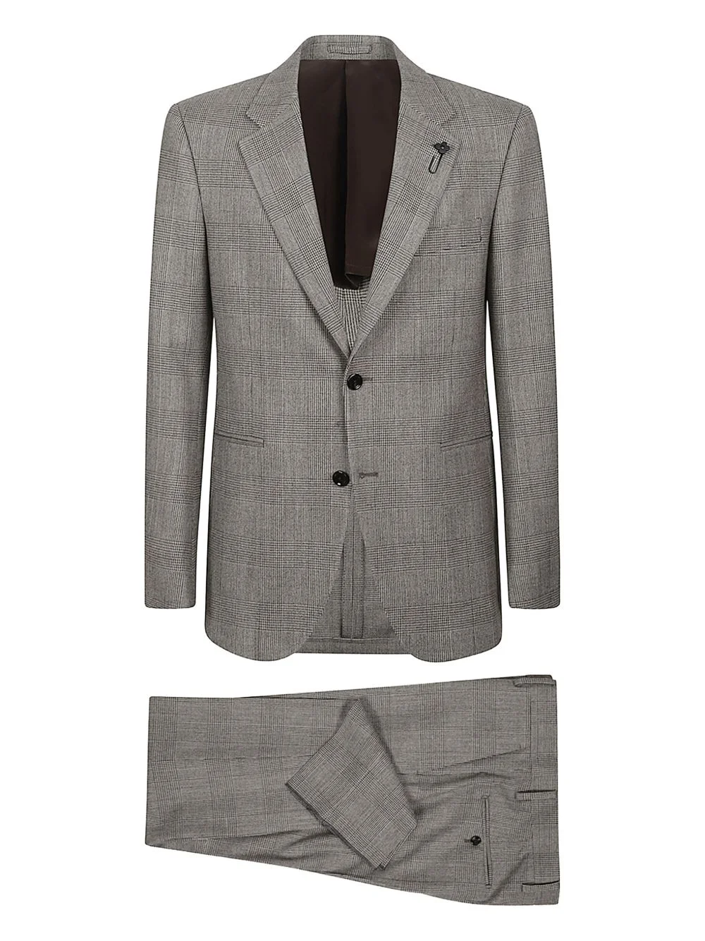 checked-pattern single-breated suit - 1