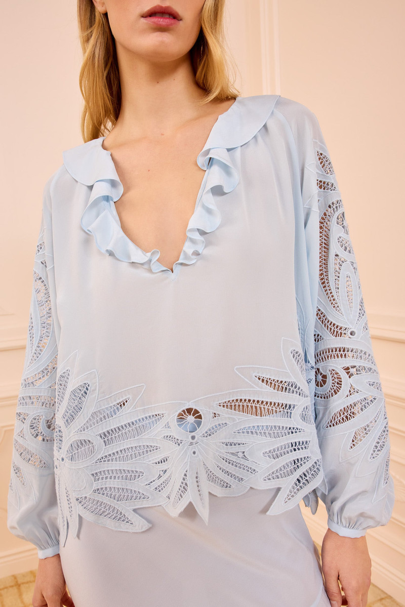 ULLA JOHNSON Adonis LS Silk Applique Blouse outlook