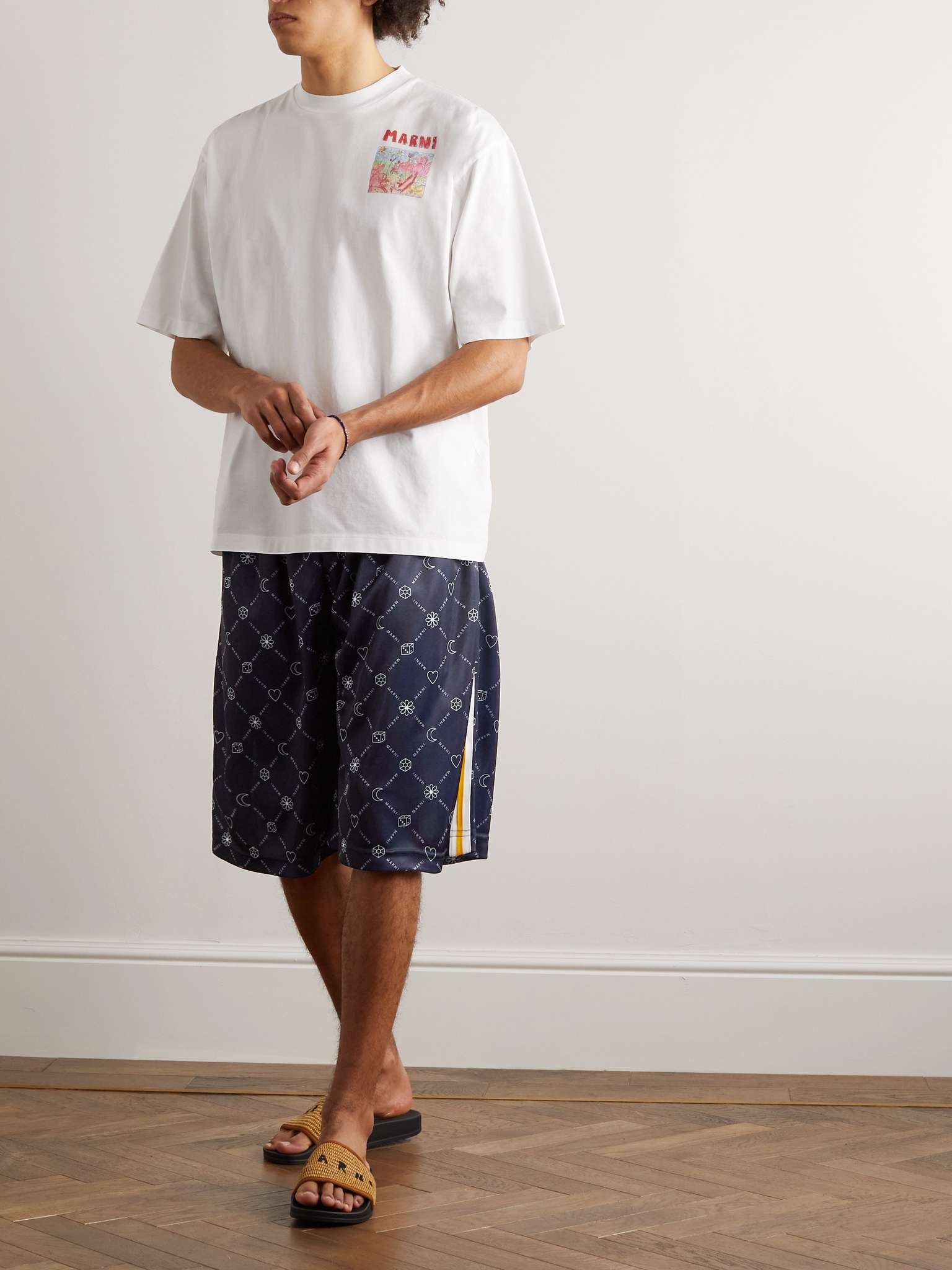 Wide-Leg Striped Logo-Print Jersey Drawstring Shorts - 2