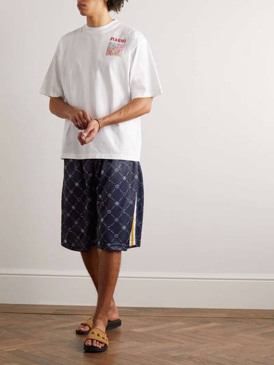 Marni Wide-Leg Striped Logo-Print Jersey Drawstring Shorts outlook