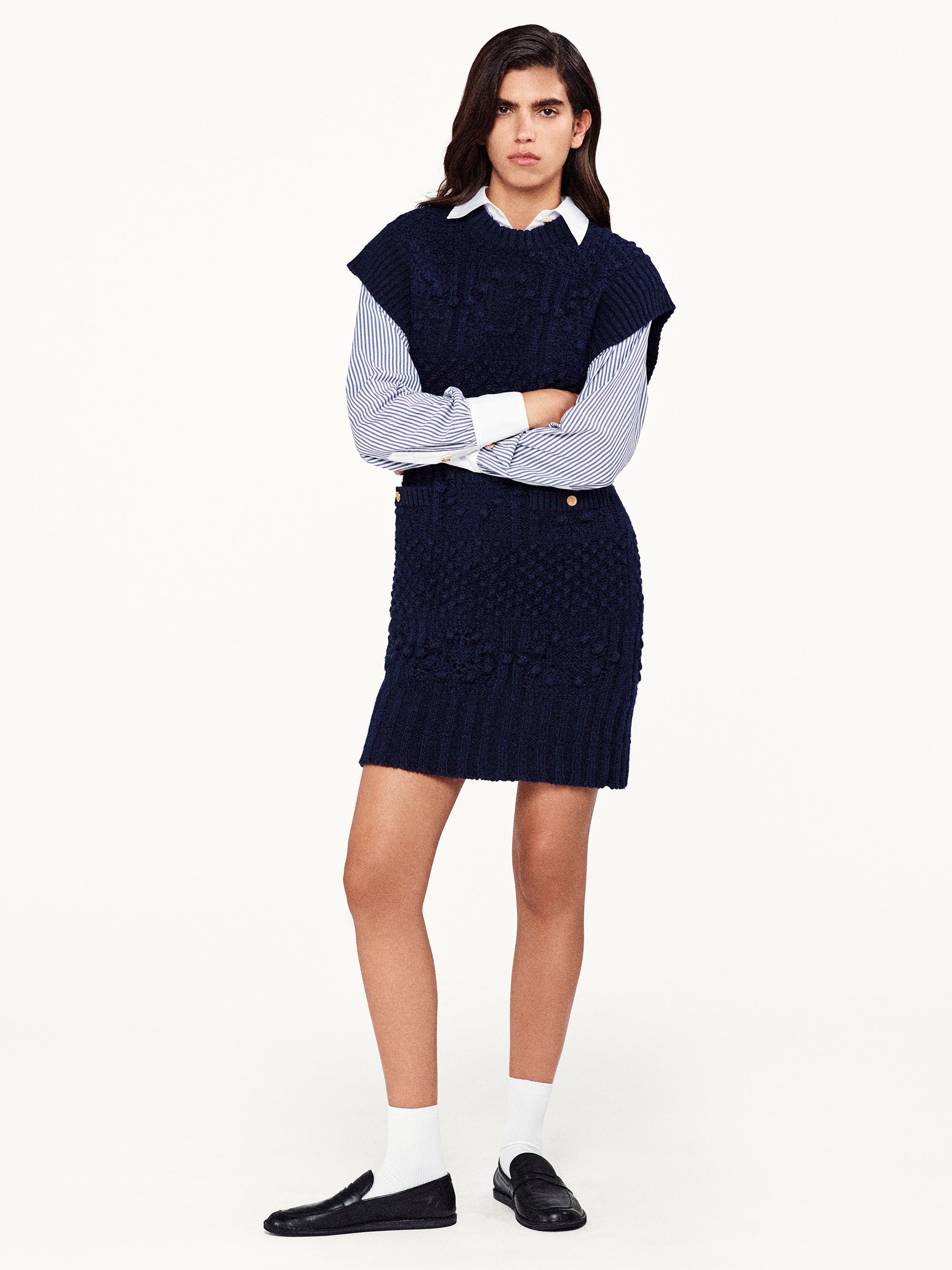 Knitted Vest Dress in Navy - 2