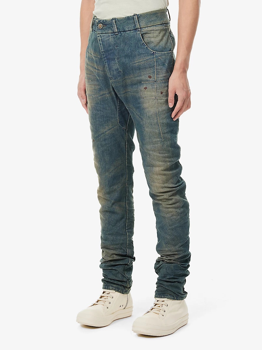 Asymmetric-waist drawstring-trim regular-fit stretch-denim jeans - 3