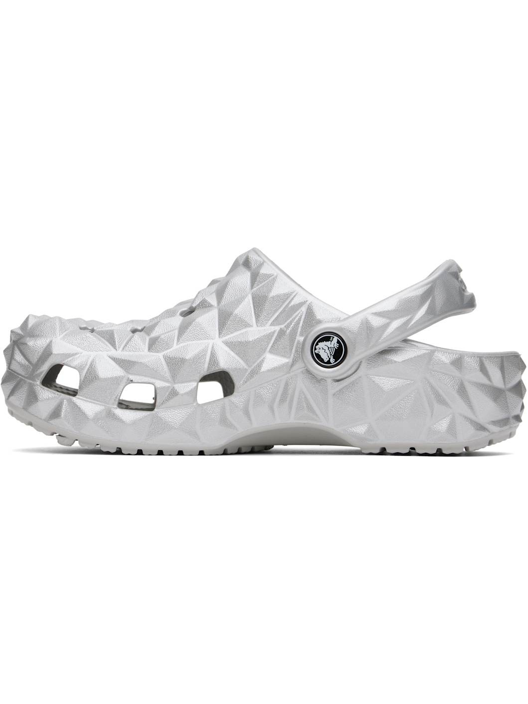 Silver Classic Metallic Geometric Clogs - 3