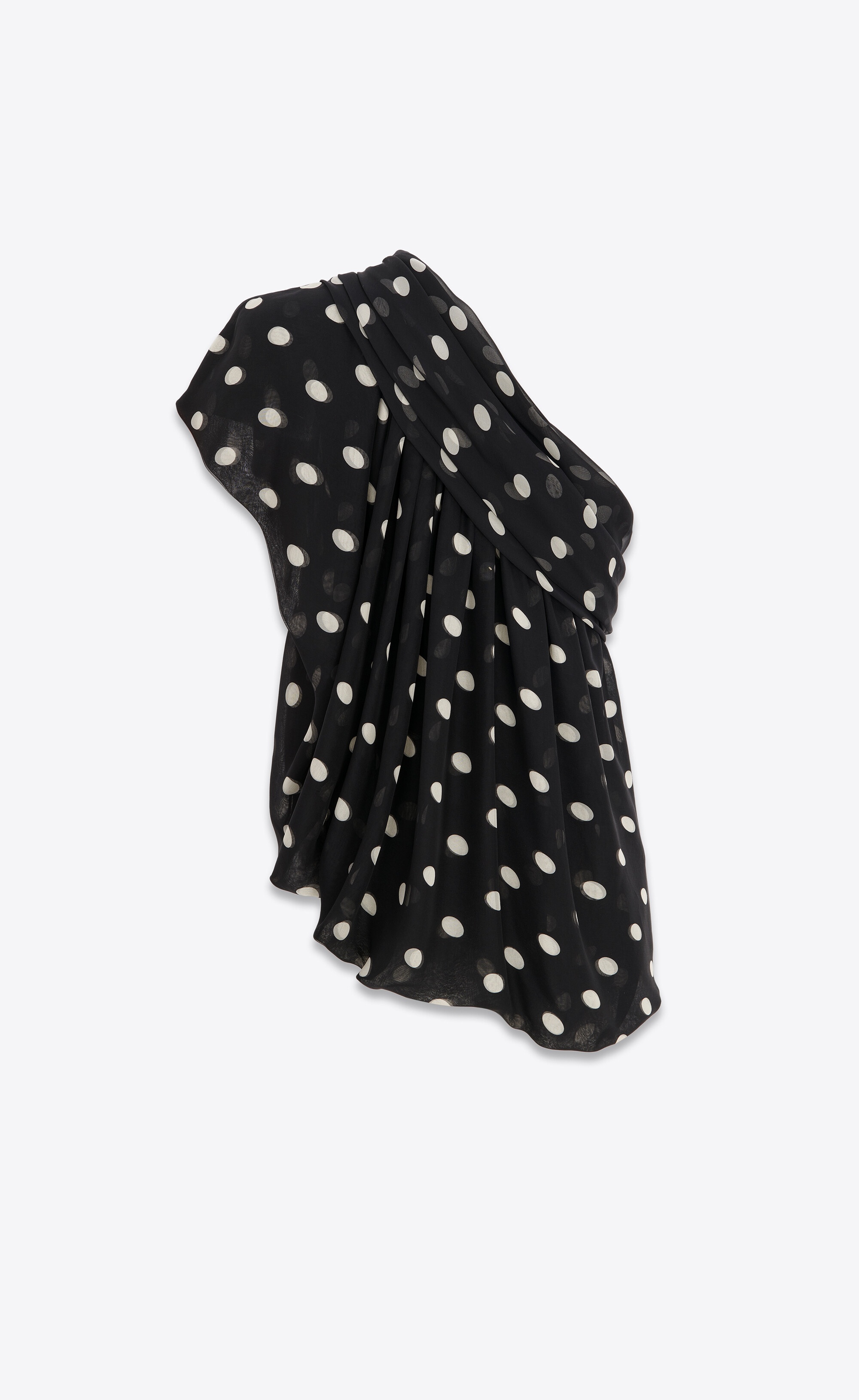 draped one-shoulder top in dotted silk muslin - 3