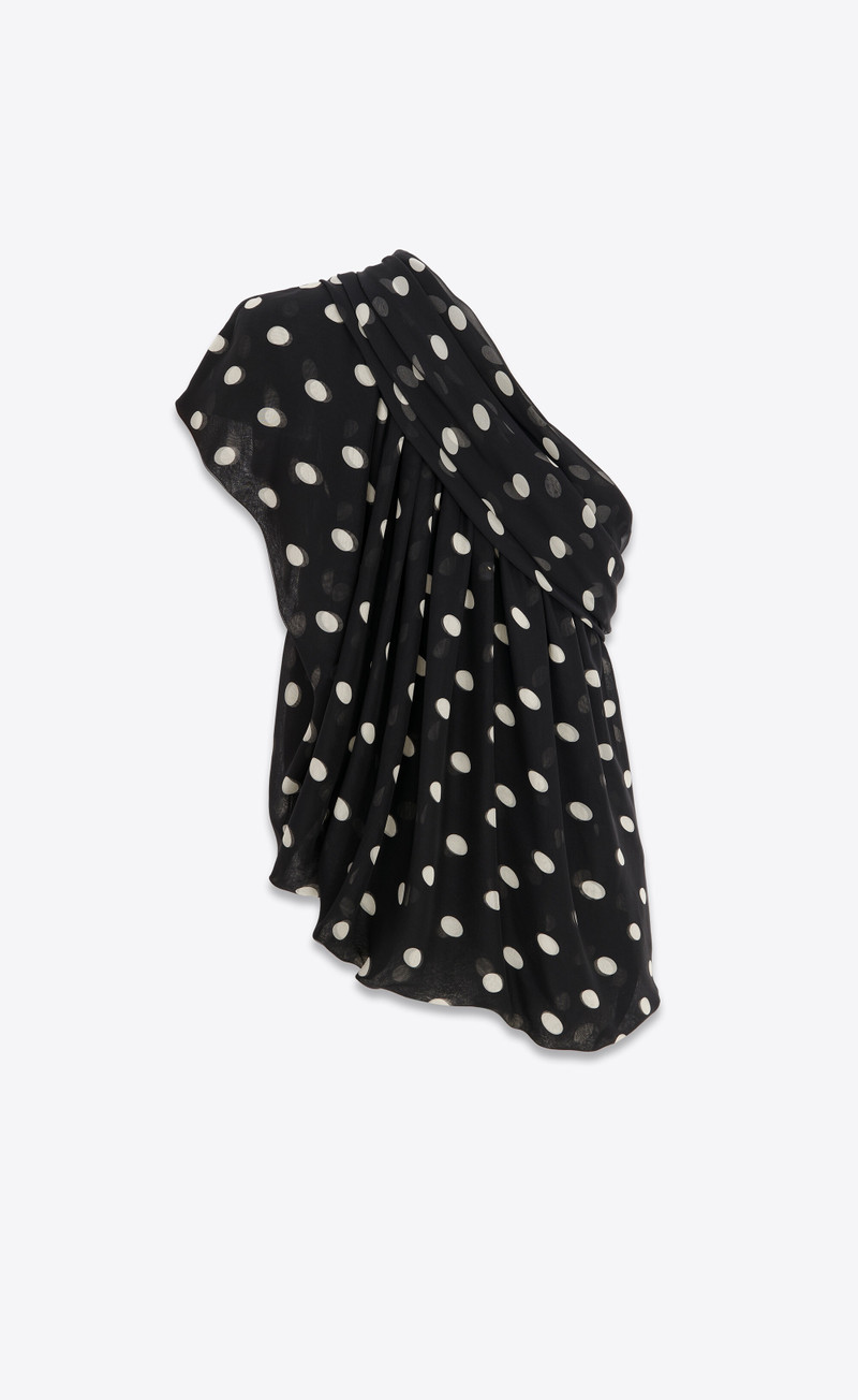 draped one-shoulder top in dotted silk muslin 3