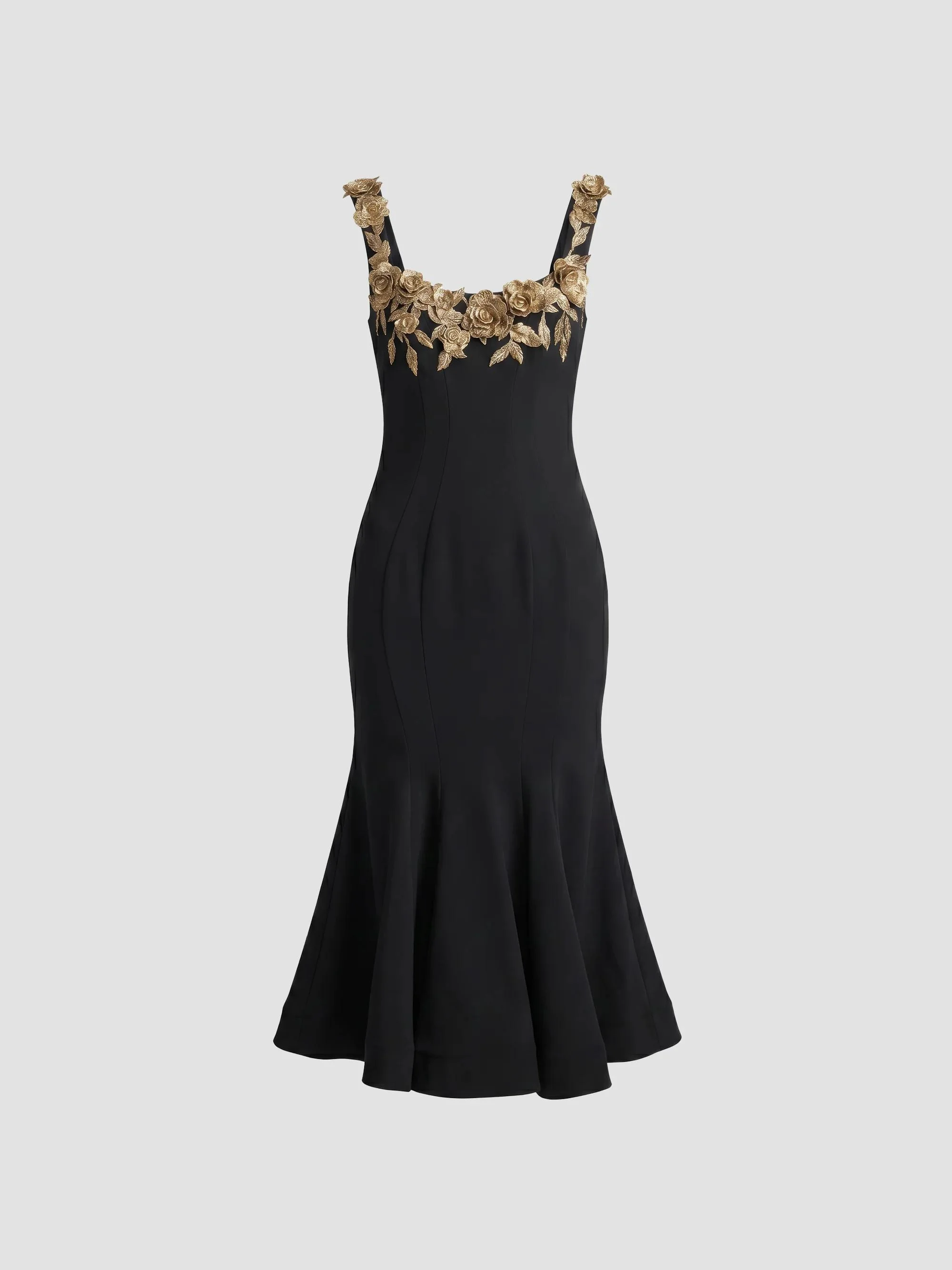 Women's Crepe Mermaid Midi Dress - Black - 1