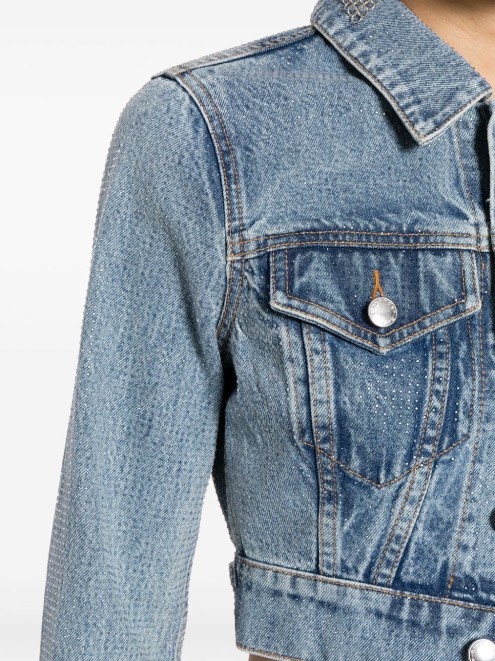 bead-embellished cropped denim jacket - 5