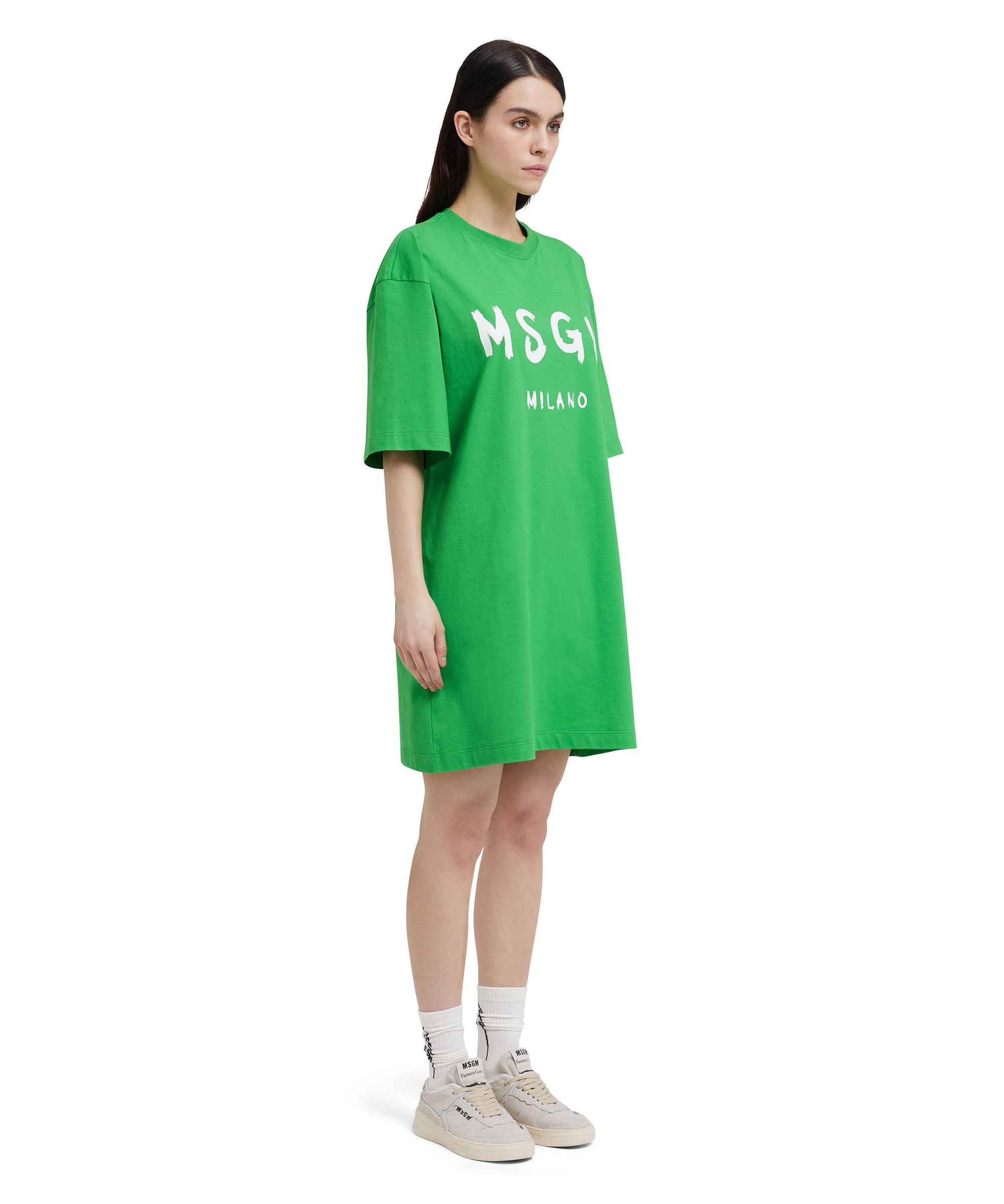 Long T-Shirt dress with brushstroke logo - 4