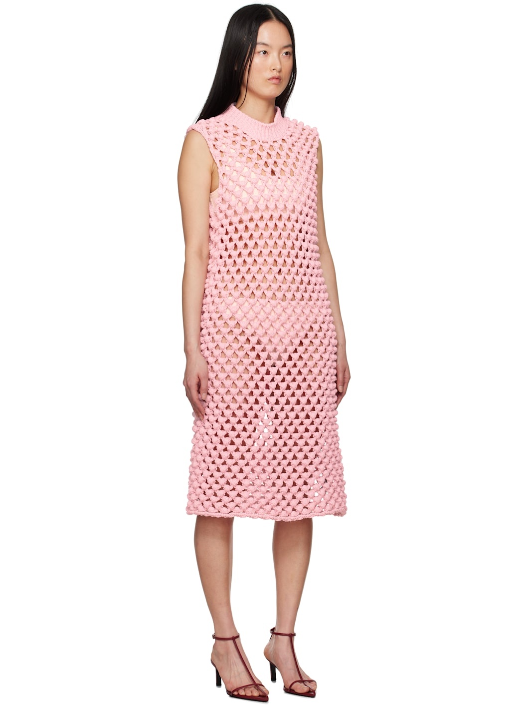 Pink Sleeveless Crewneck Midi Dress - 2