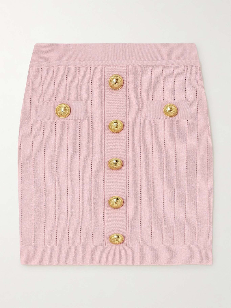 Button-embellished ribbed-knit mini skirt - 1