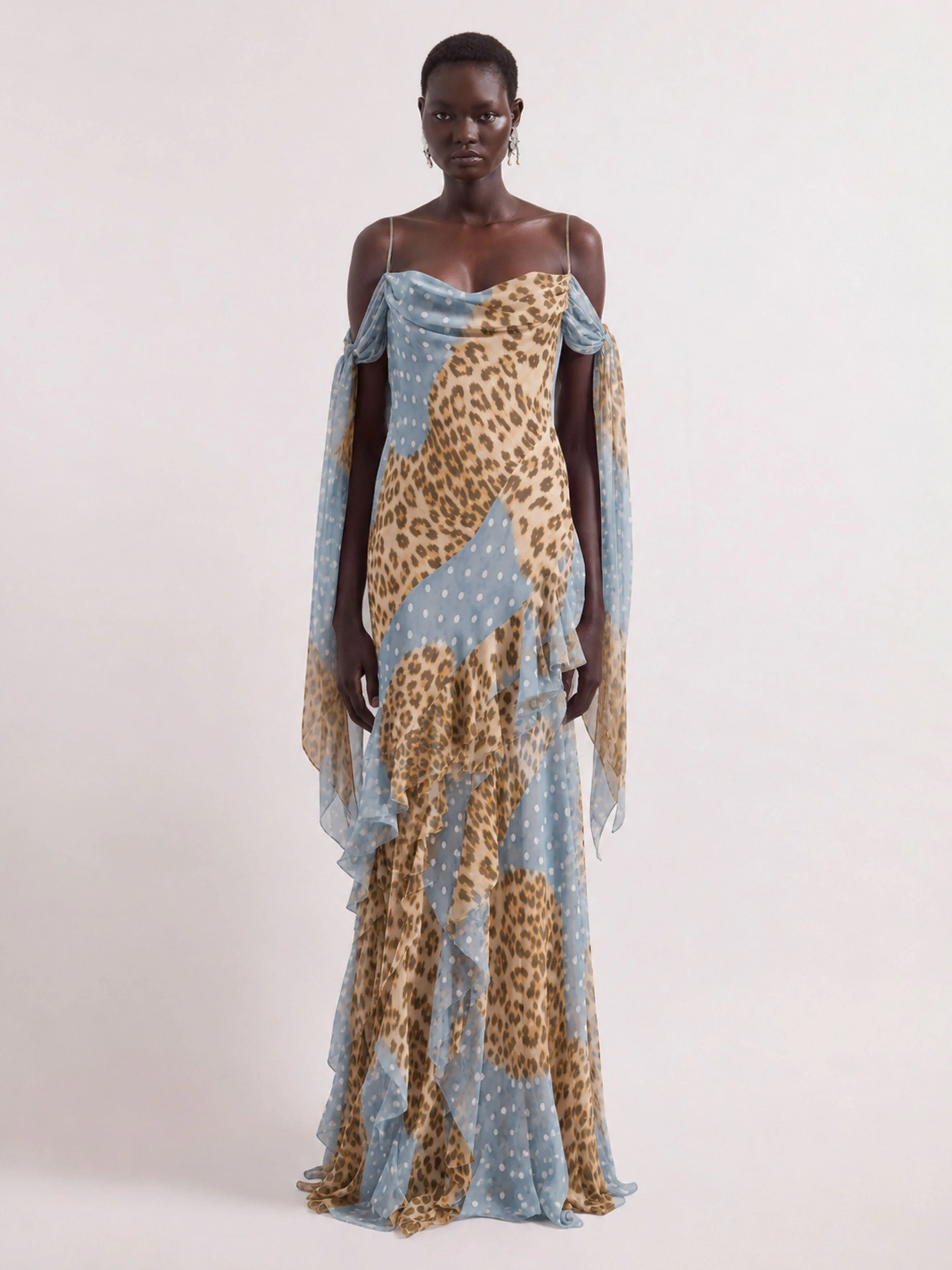 Leopard and polka dots maxi silk dress - 1