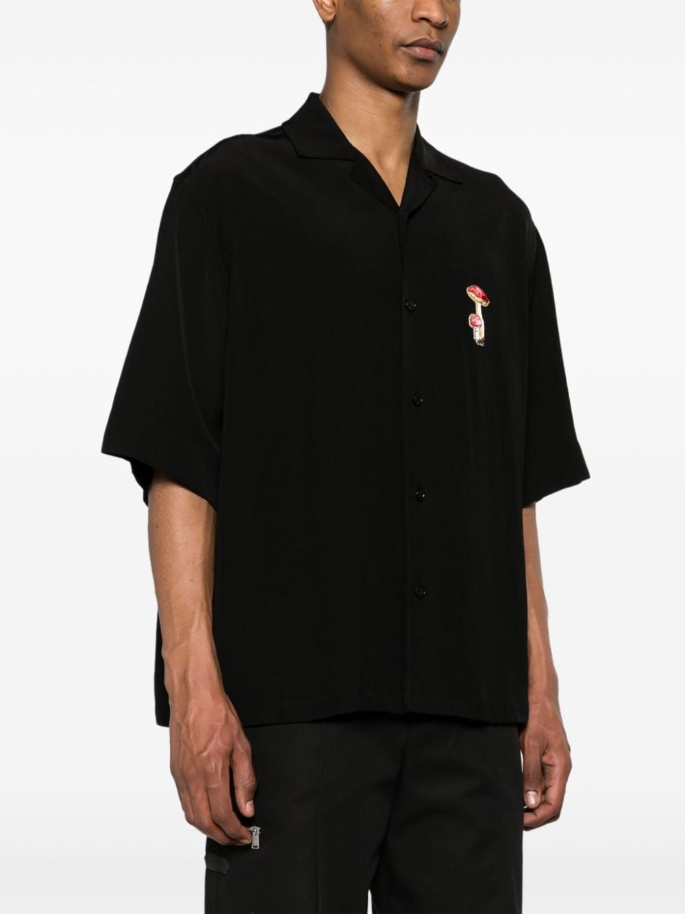 + mushroom-embroidered bowling shirt - 3