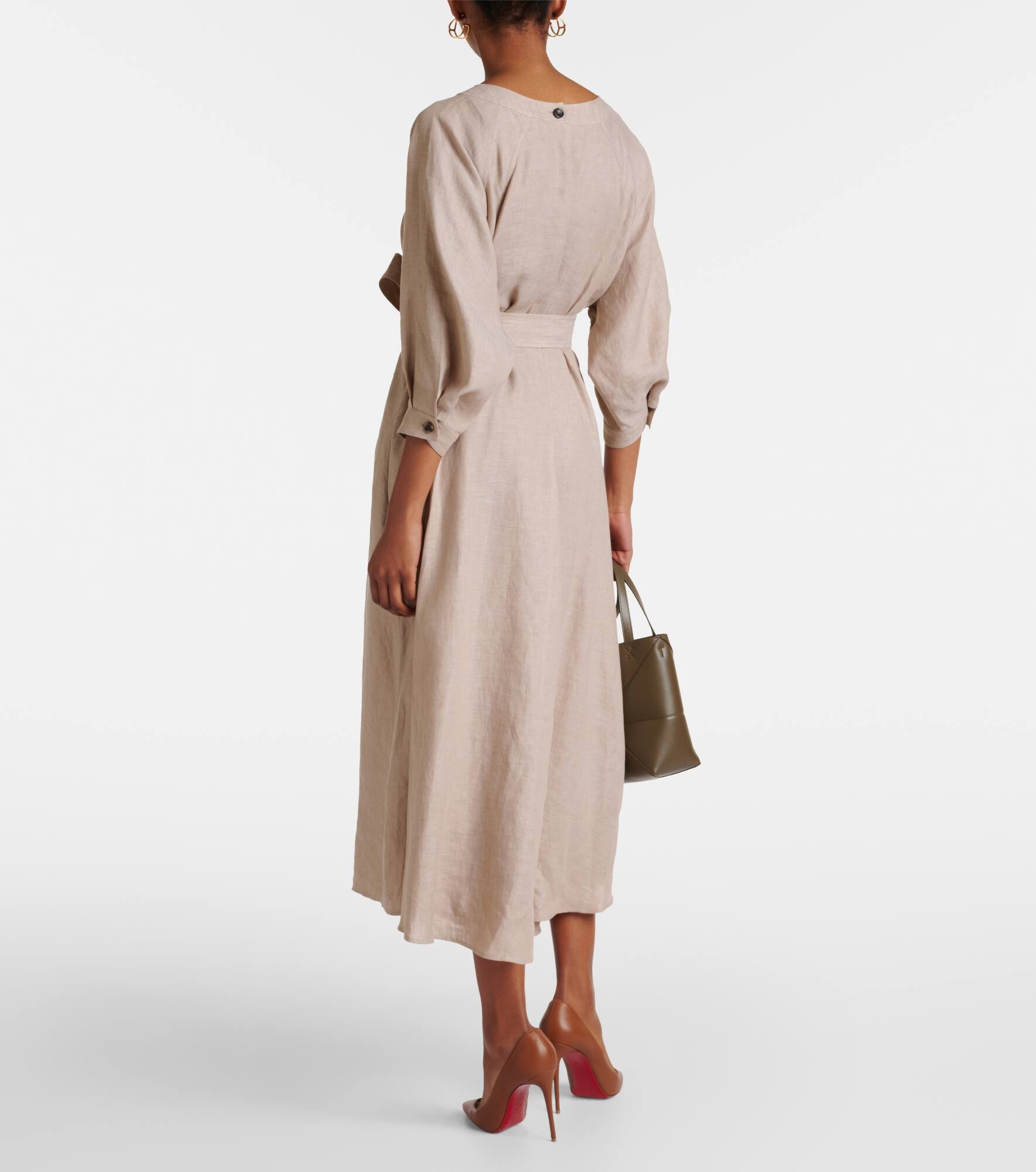 Belted linen midi dress - 3