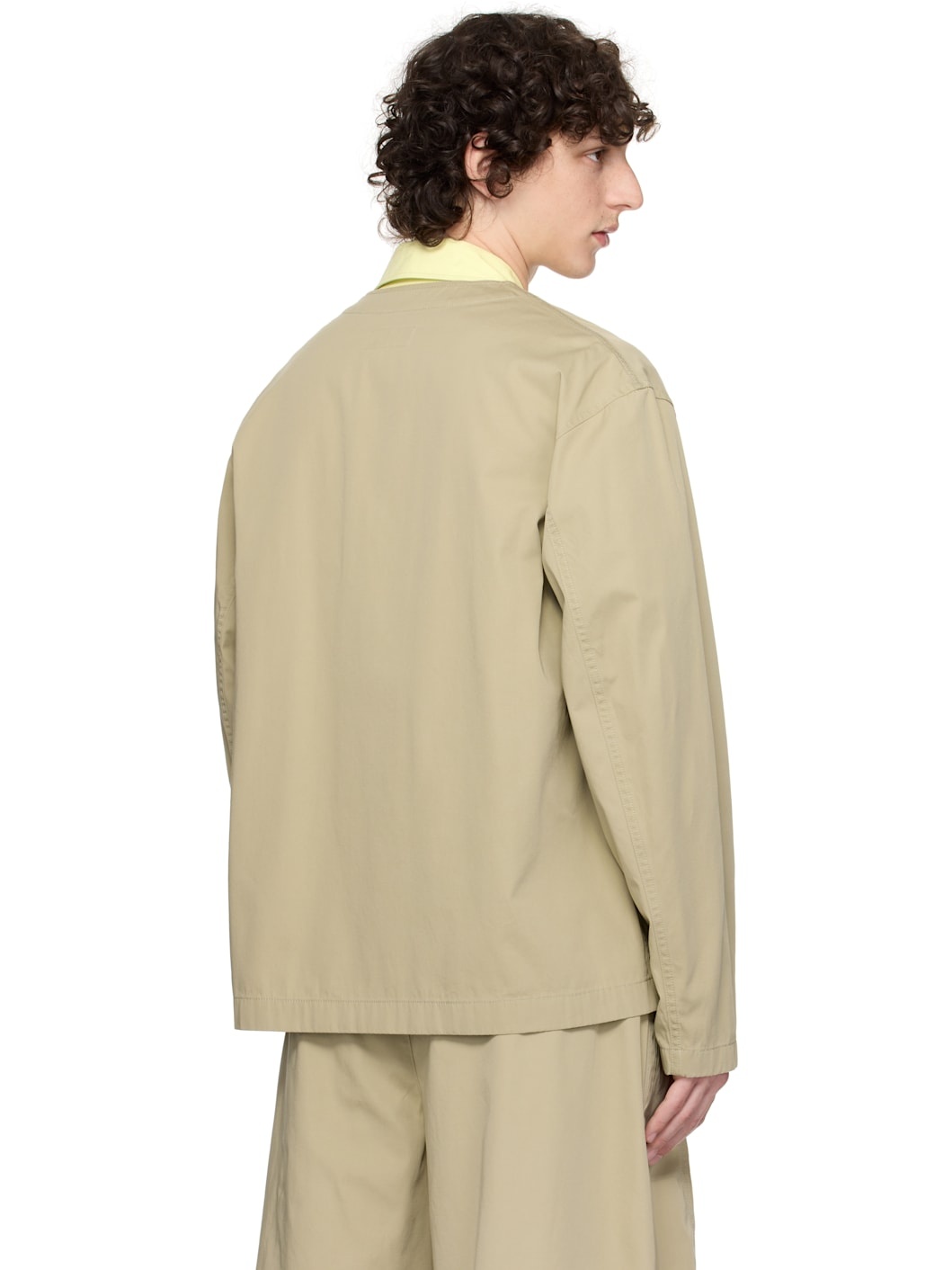 Khaki Collarless Overshirt - 3