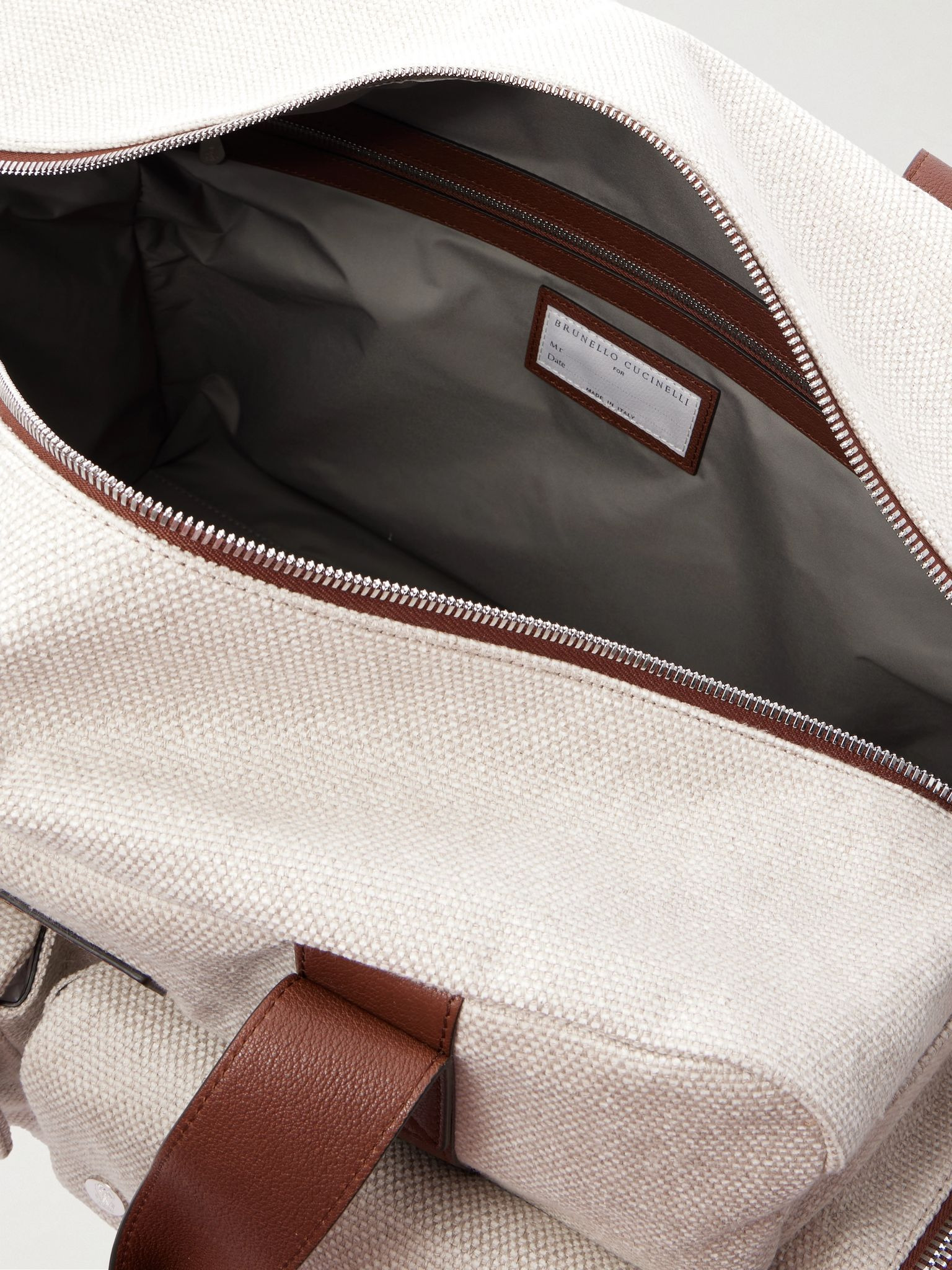 Leather-Trimmed Canvas Weekend Bag Beige - 5