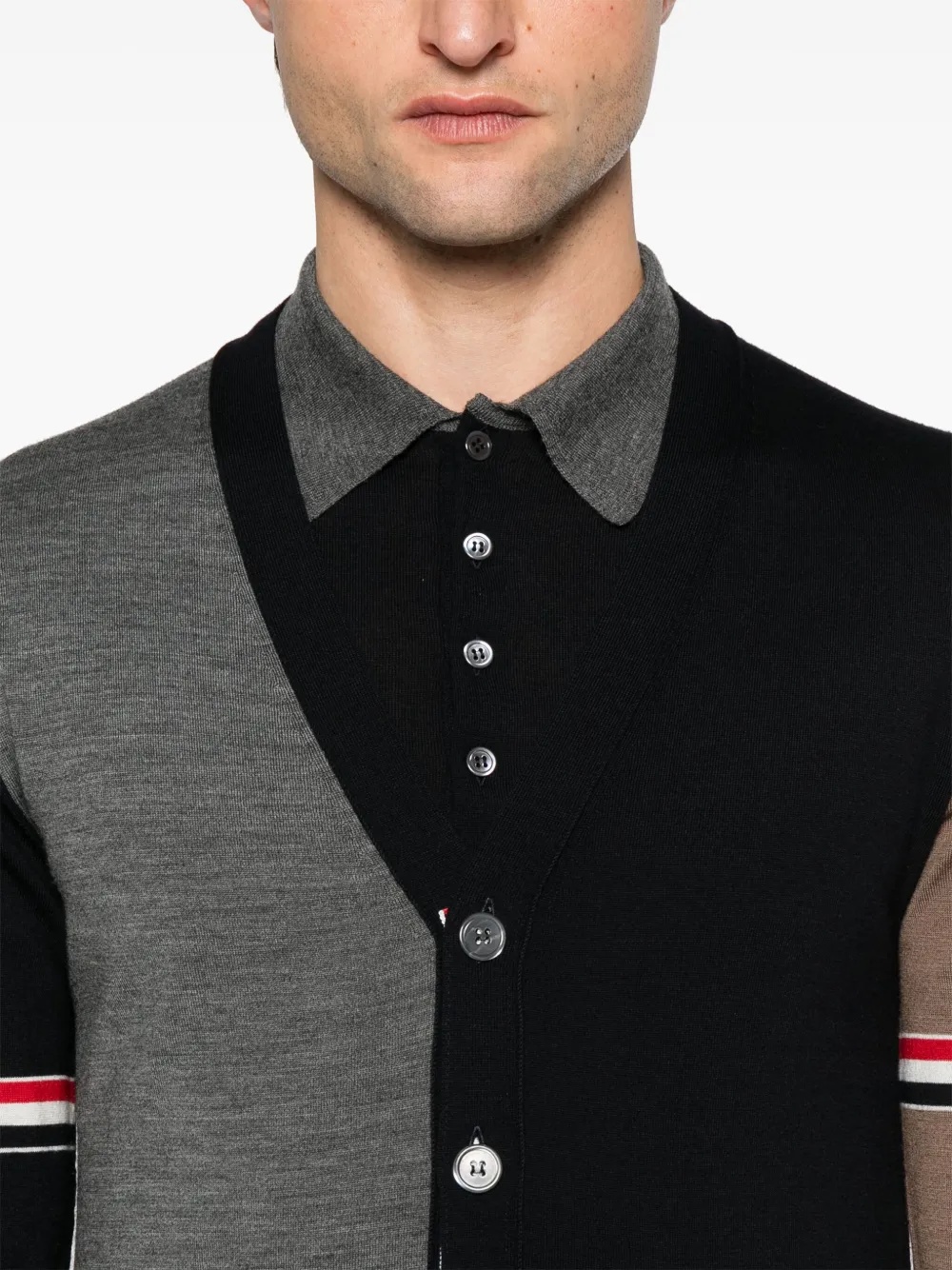 THOM BROWNE - Men Fun Mix Jersey Stitch Relaxed Fit V Neck Knitwear - 4