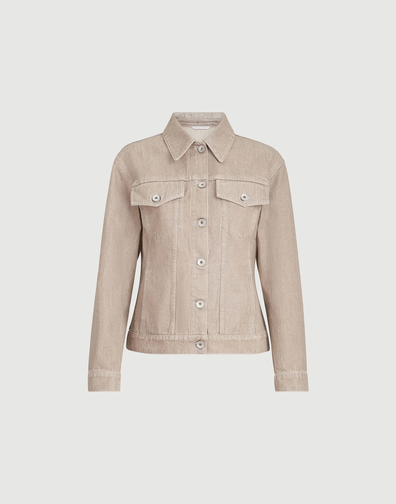 Beige lamé denim four-pocket outerwear jacket with monili - 1