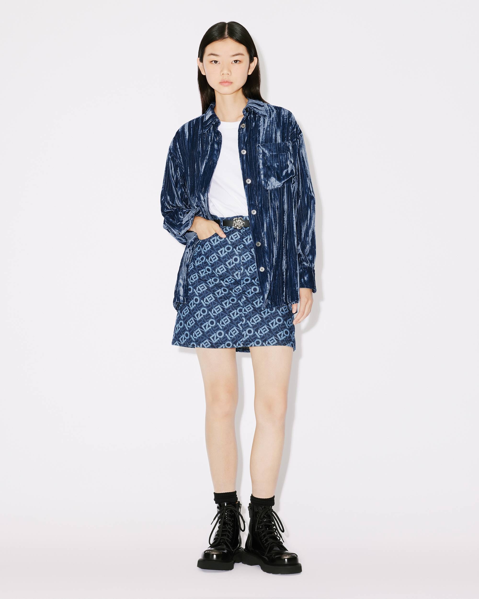 'Monogram' short denim skirt - 3