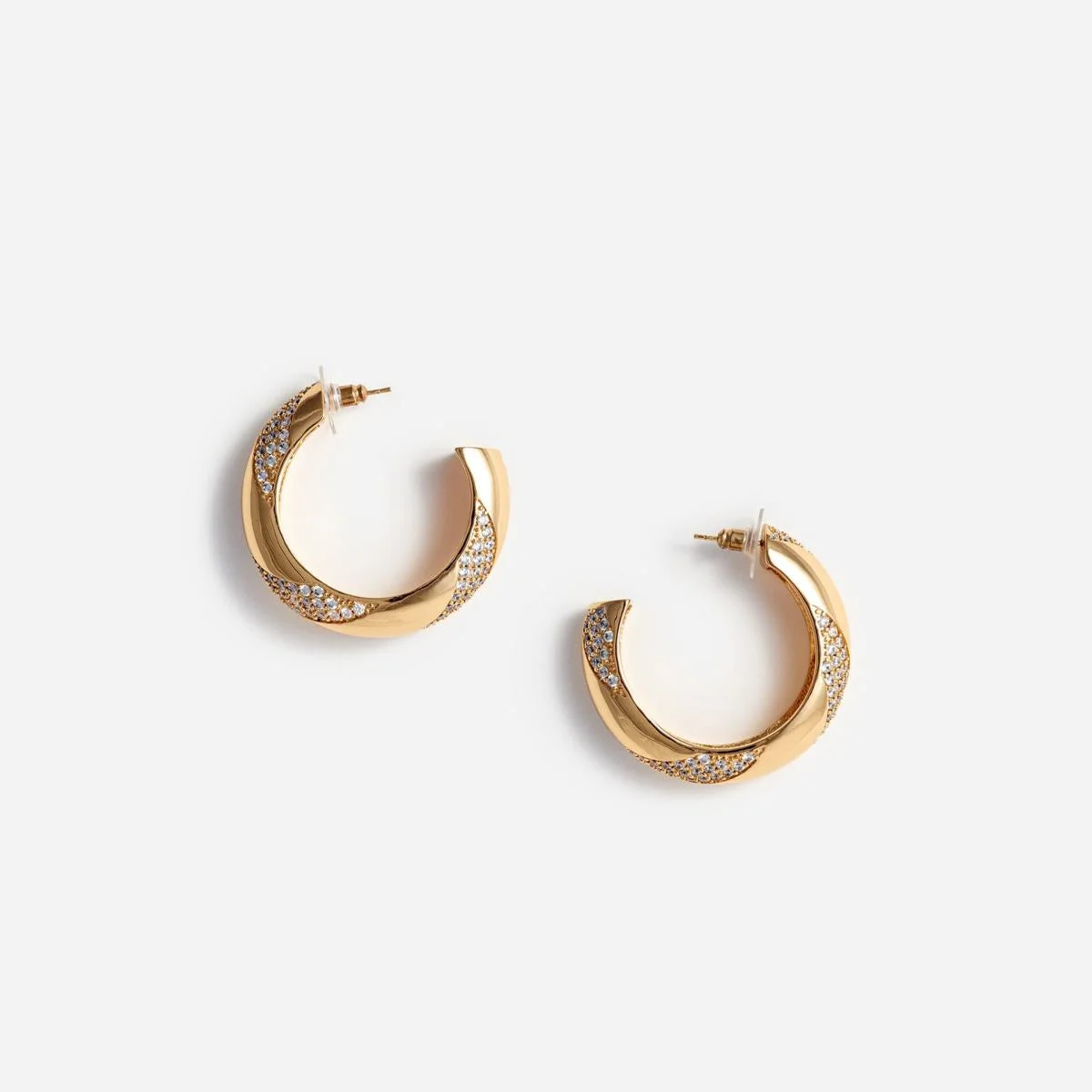 Self-Portrait Gold And Crystal Hoop Earrings Accessories - 1