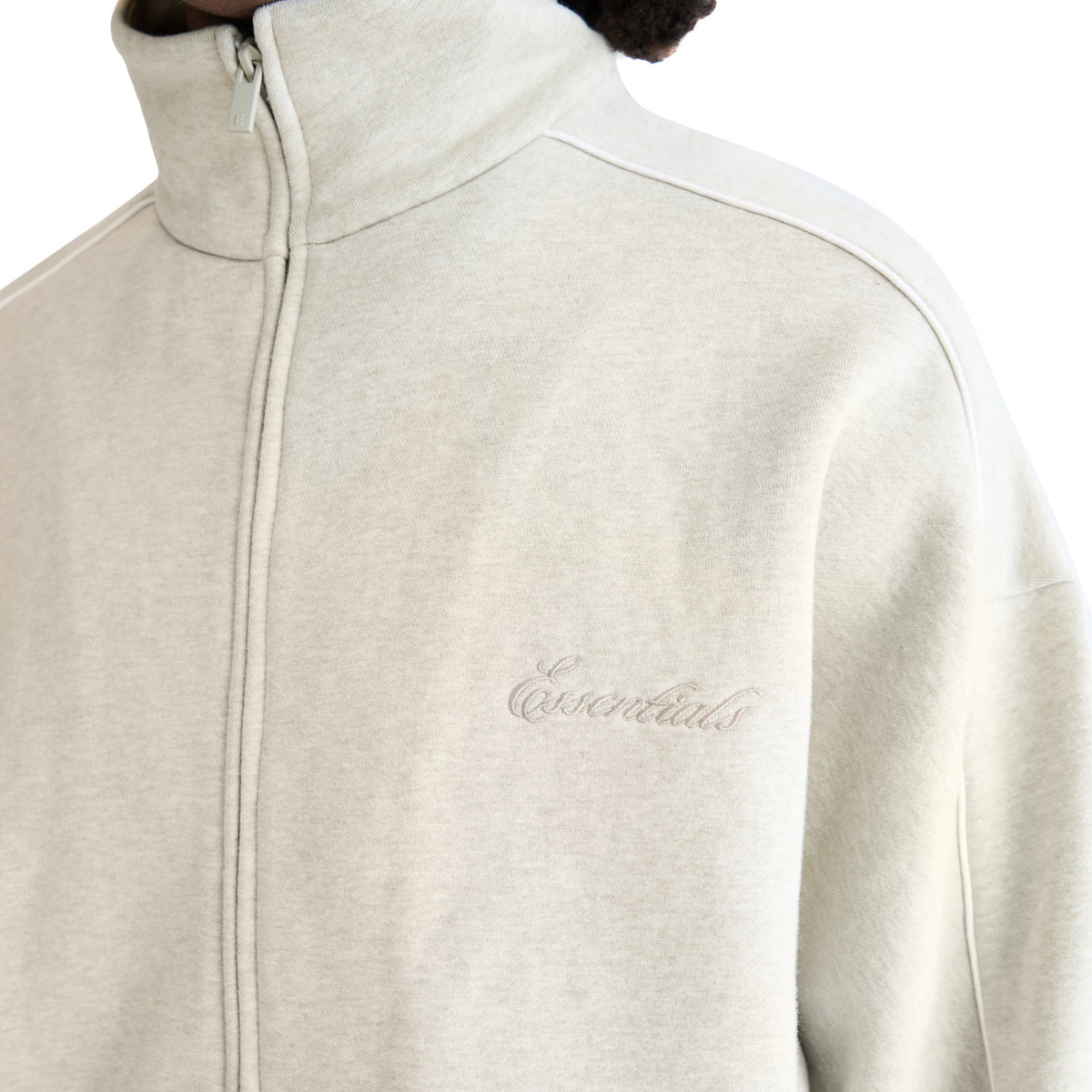 MODERN FIT FLEECE TRACK JACKET (HEATHER STONE/CLOUD WHITE) - 5