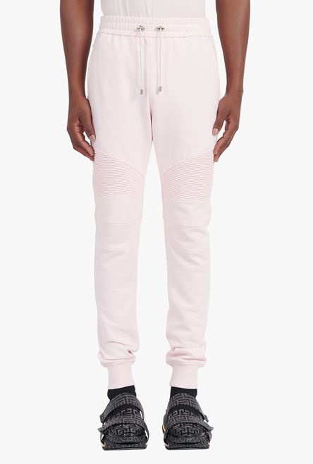 Pale pink eco-designed cotton sweatpants with silver-tone Balmain logo print - 5