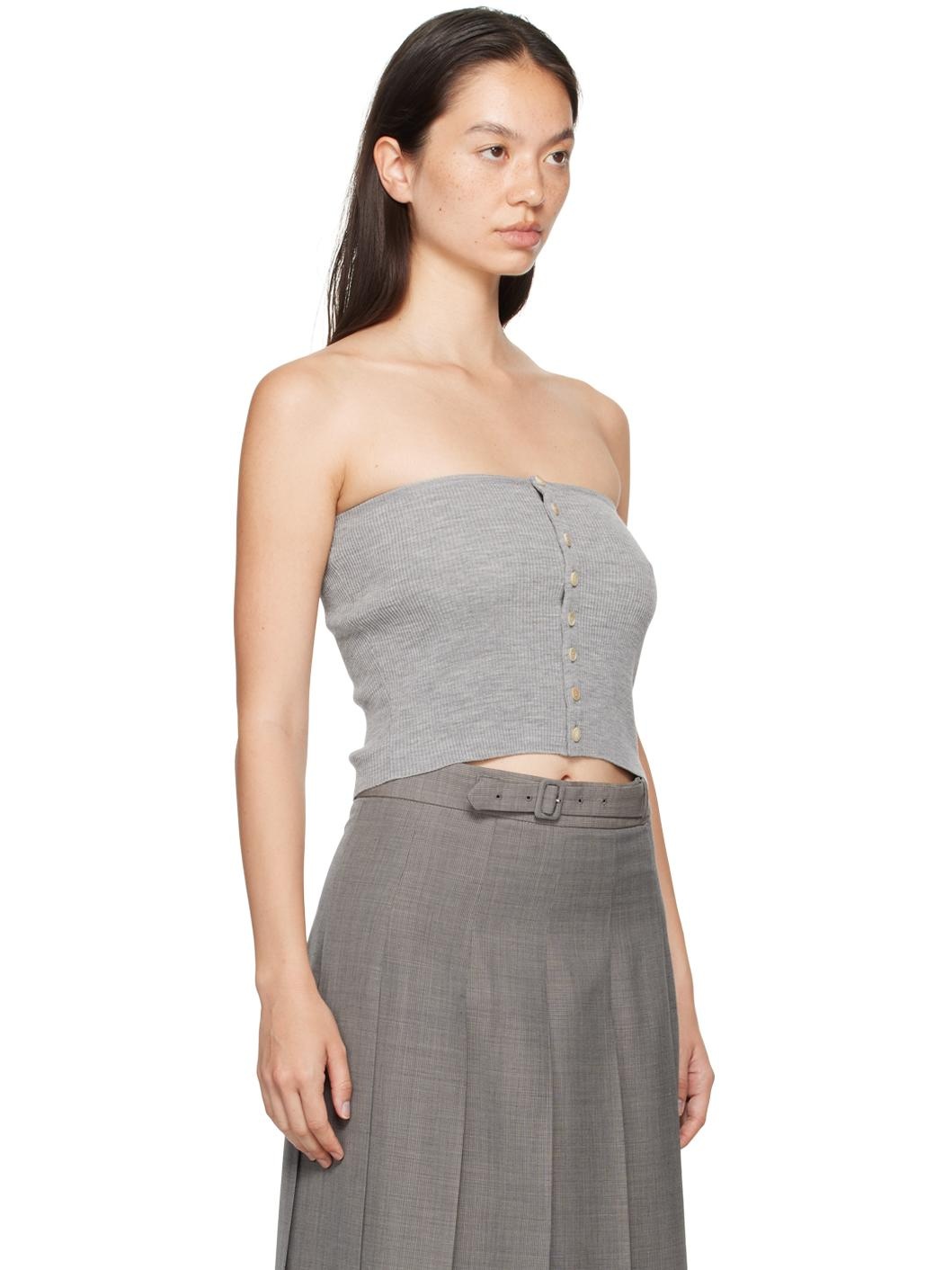 AURALEE Gray Super Fine Wool High Gauge Rib Knit Bandeau Top | REVERSIBLE