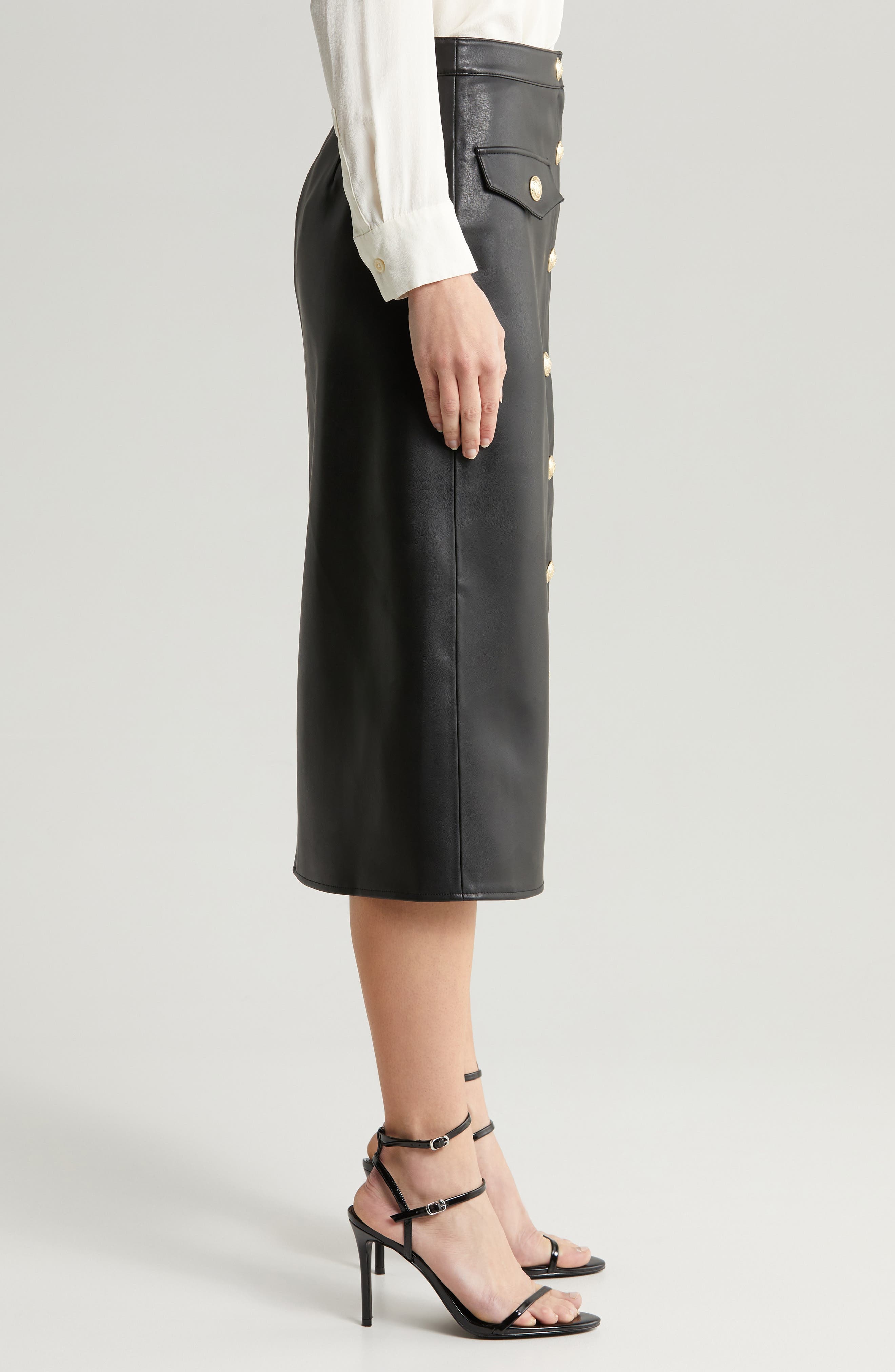 L'AGENCE Milann Faux Leather Midi Skirt in Black at Nordstrom - 3