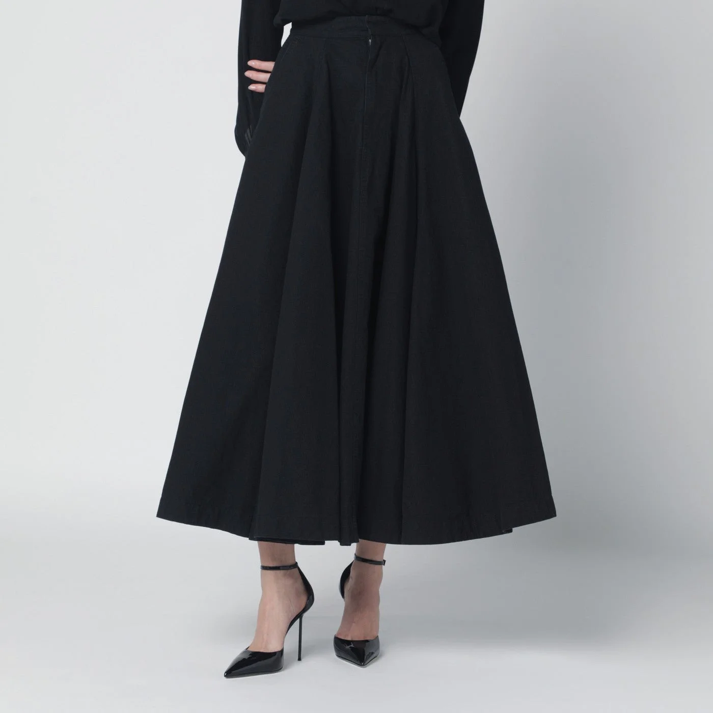 Black cotton ripstop Godet maxi skirt - 1