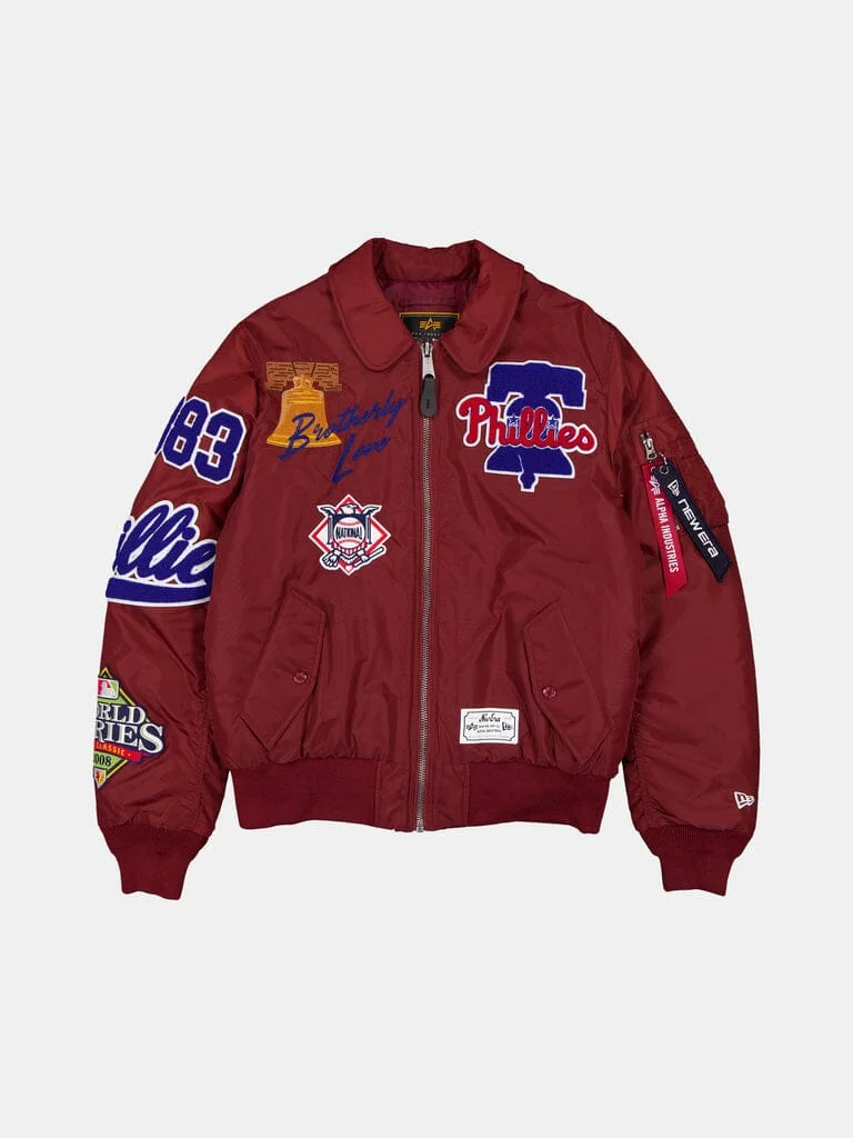 PHILADELPHIA PHILLIES X ALPHA X NEW ERA MA-1 COLLARED BOMBER JACKET - 1