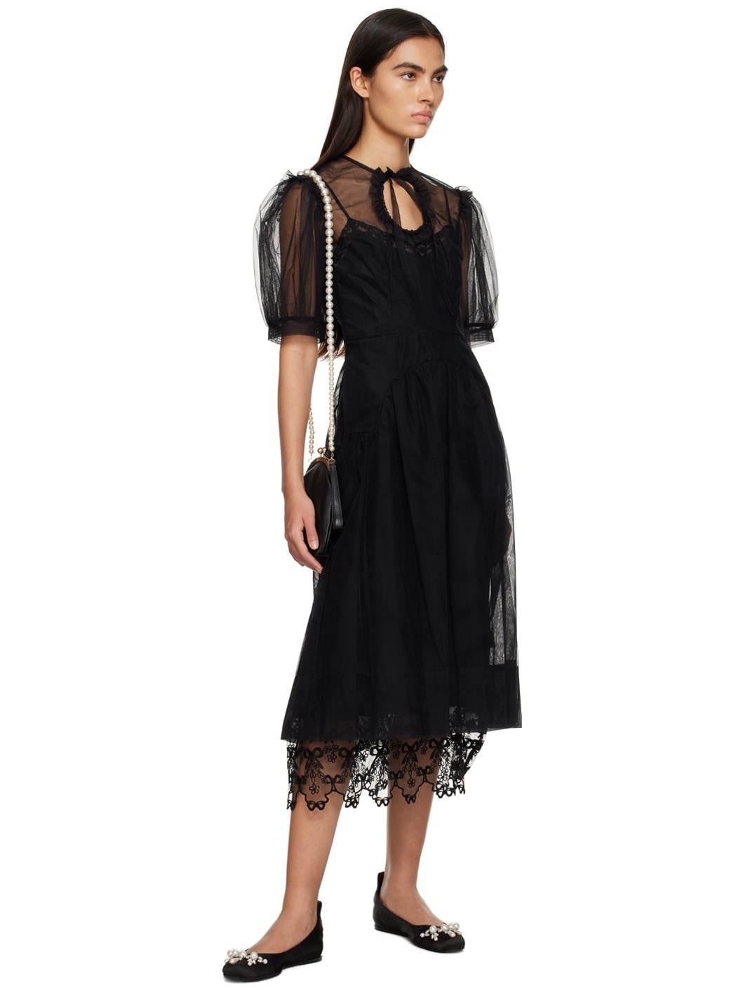 Black Tie-Neck Midi Dress - 4