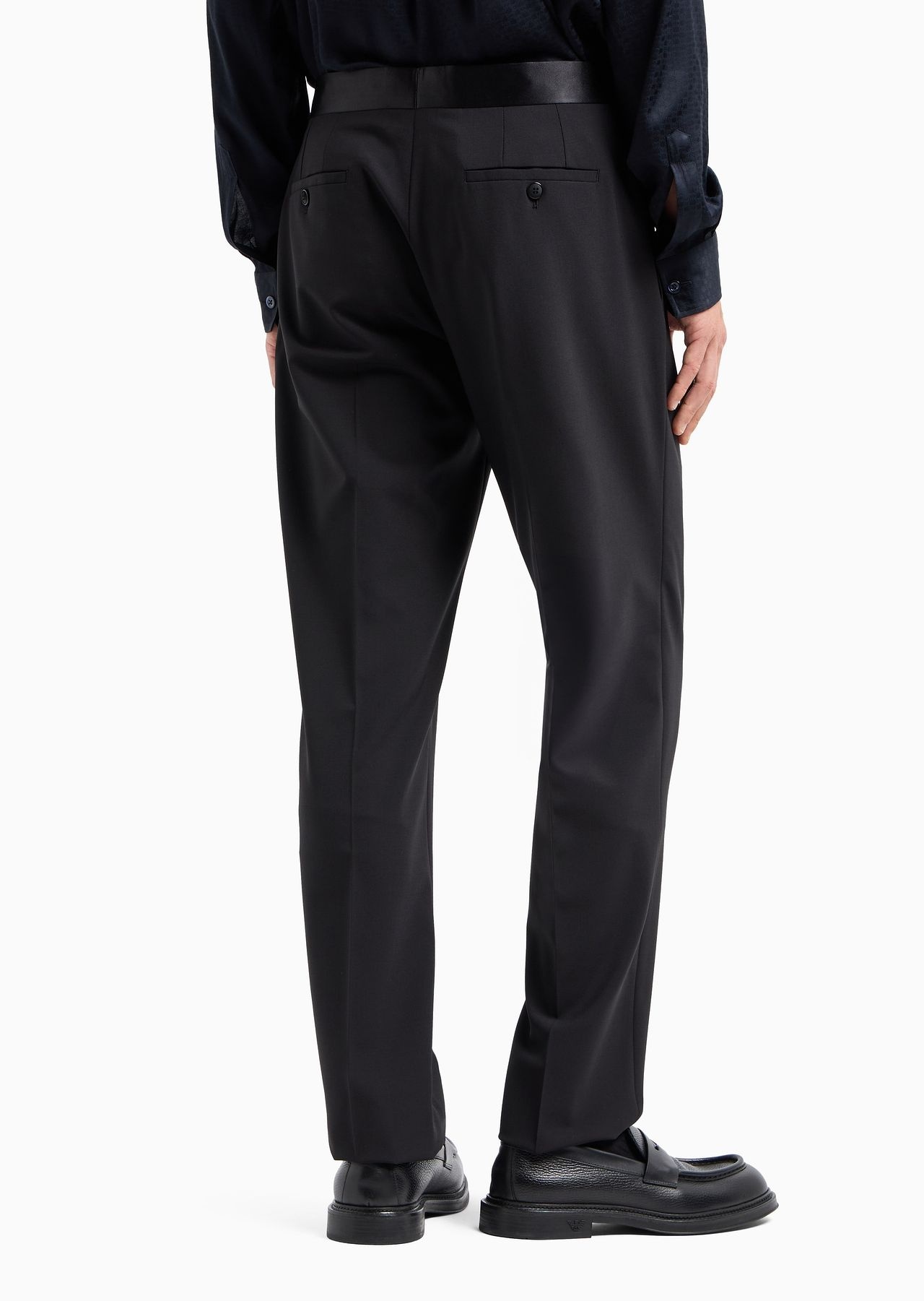 Virgin-wool two-way stretch canvas trousers with satin waist - 3